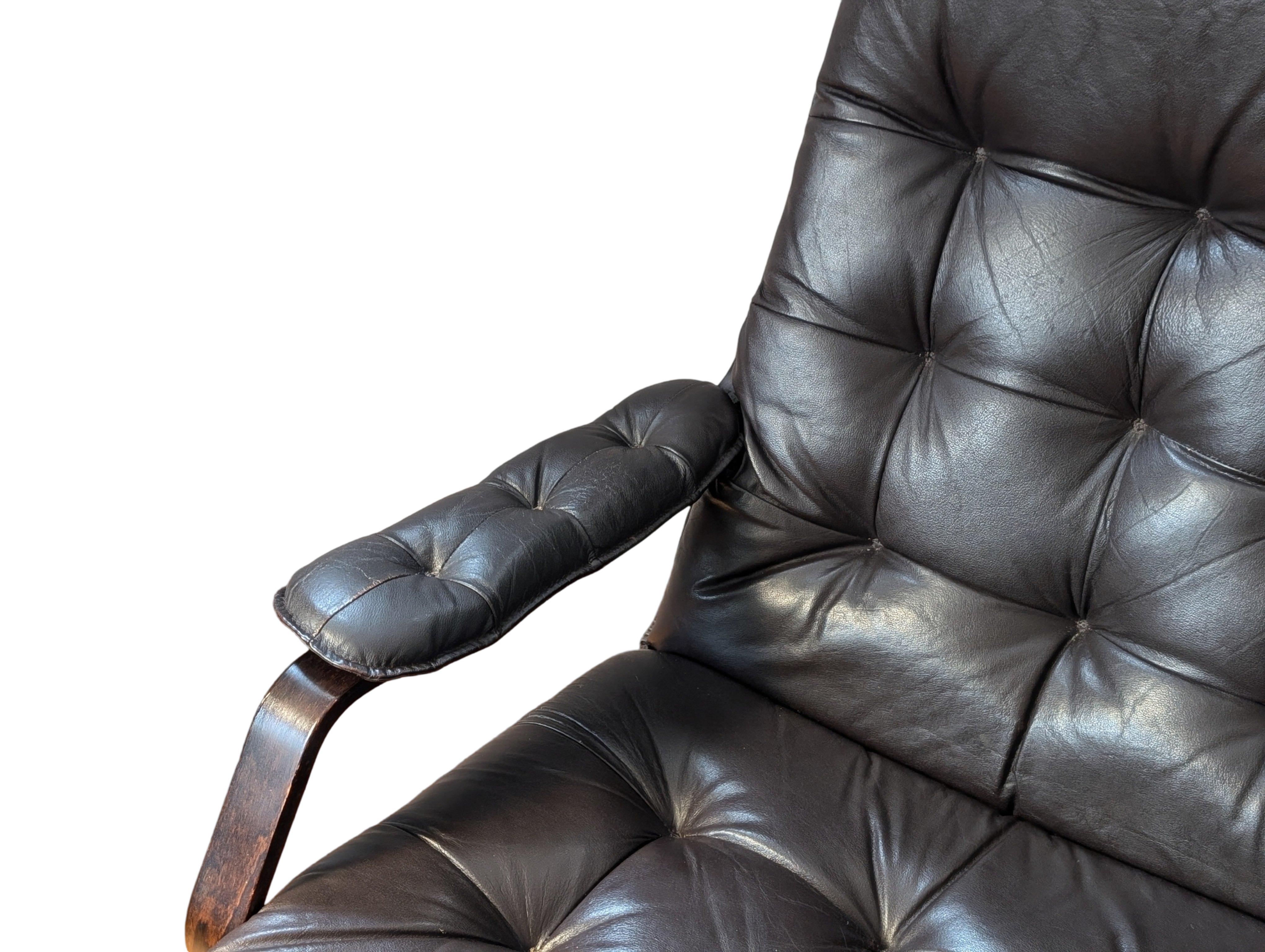 Danish Dark Brown Mid Century Modern Bentwood Lounge Chair – Swivel & Recline, Stylish For Sale