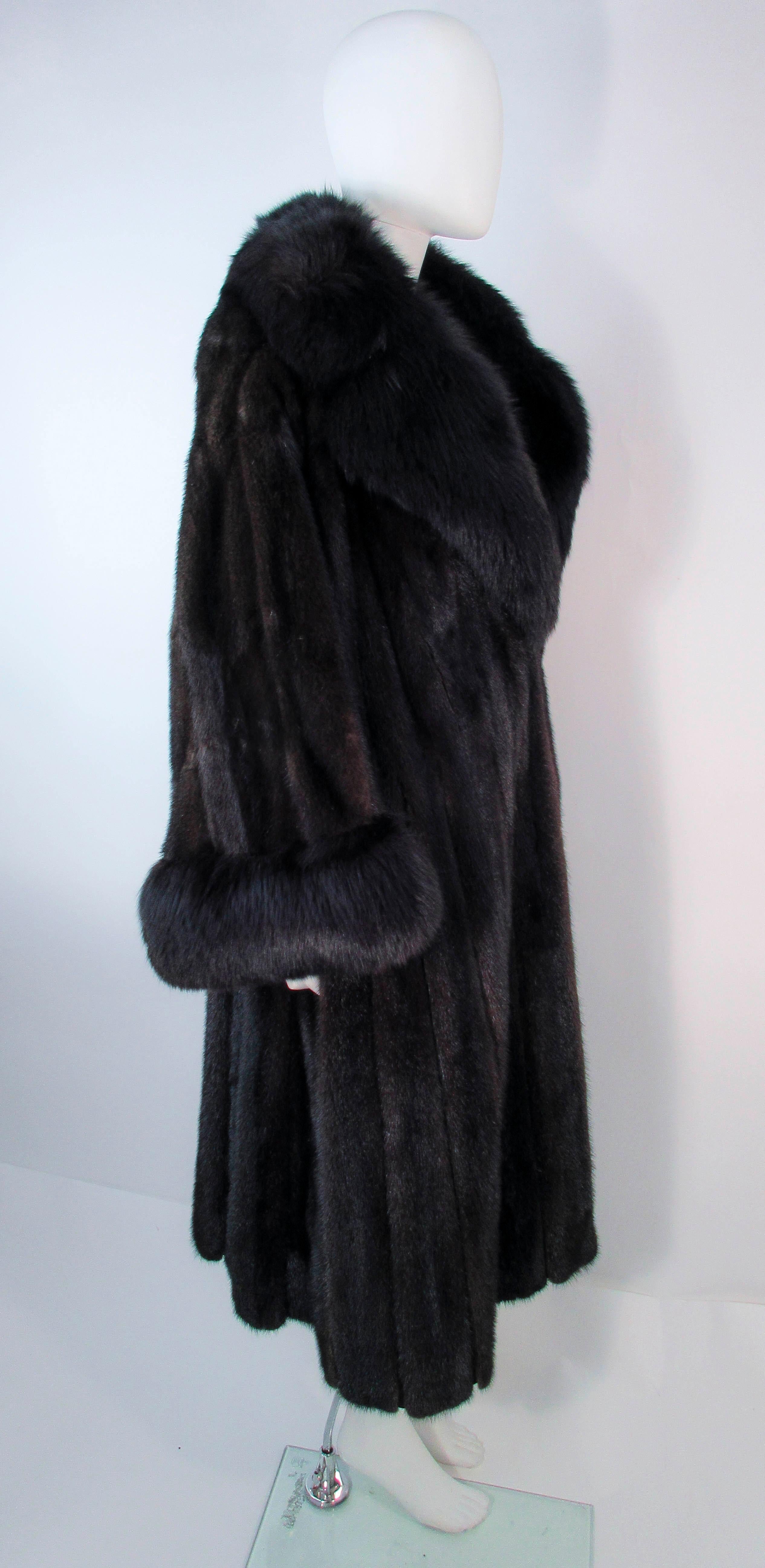 Dark Brown Mink Coat with Fox Fur Cuffs & Collar Size 8 10 12 For Sale 2