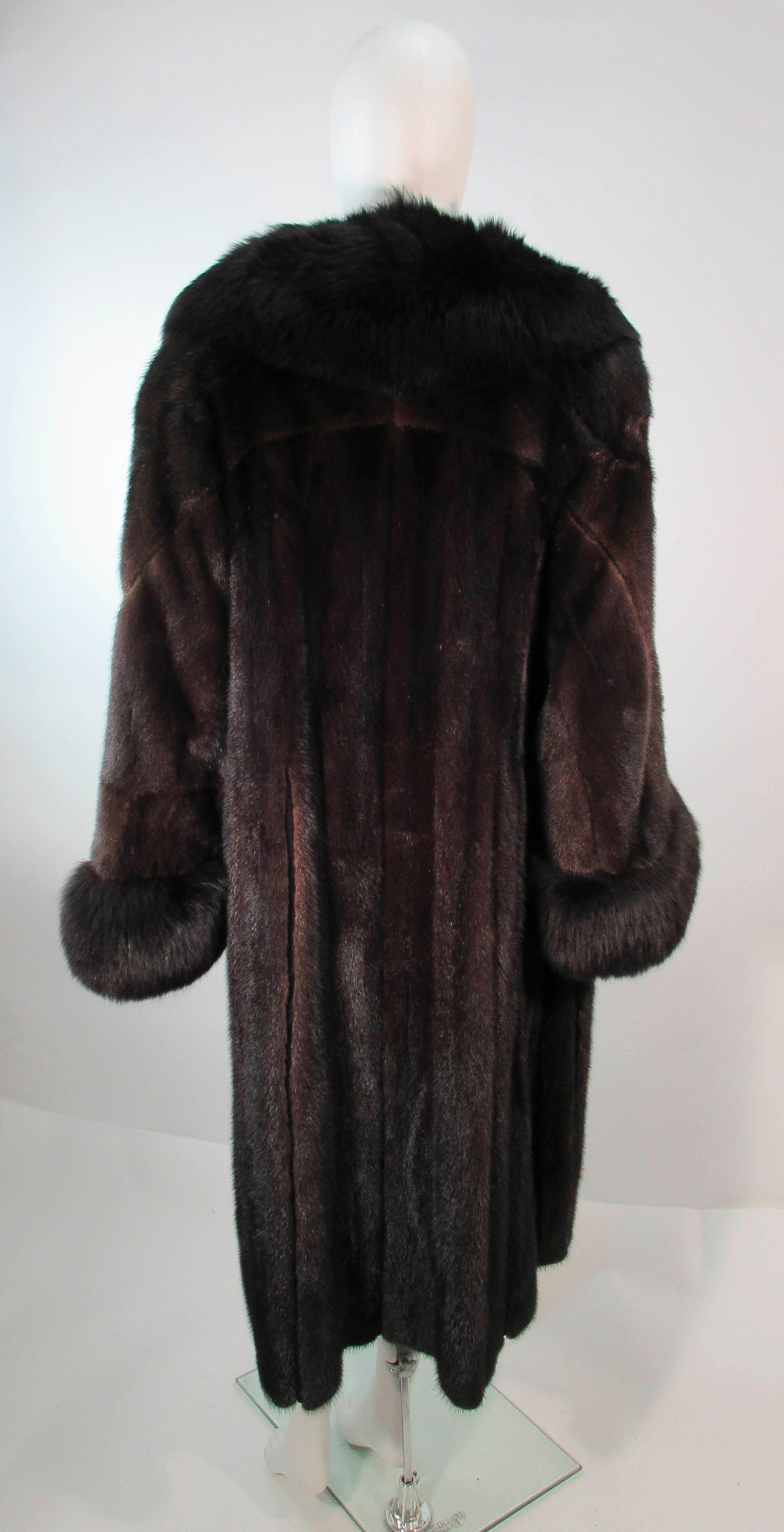 Dark Brown Mink Coat with Fox Fur Cuffs & Collar Size 8 10 12 For Sale 5