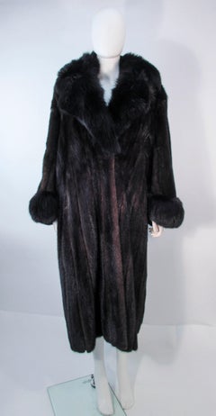 Dark Brown Mink Coat with Fox Fur Cuffs & Collar Size 8 10 12