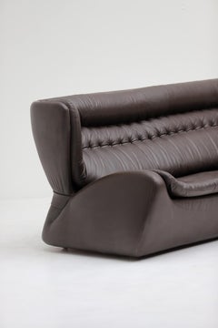 Space Age Modern Chocolate Brown Leather Sofa 'Pasha' by Durlet, Belgium, 1970s