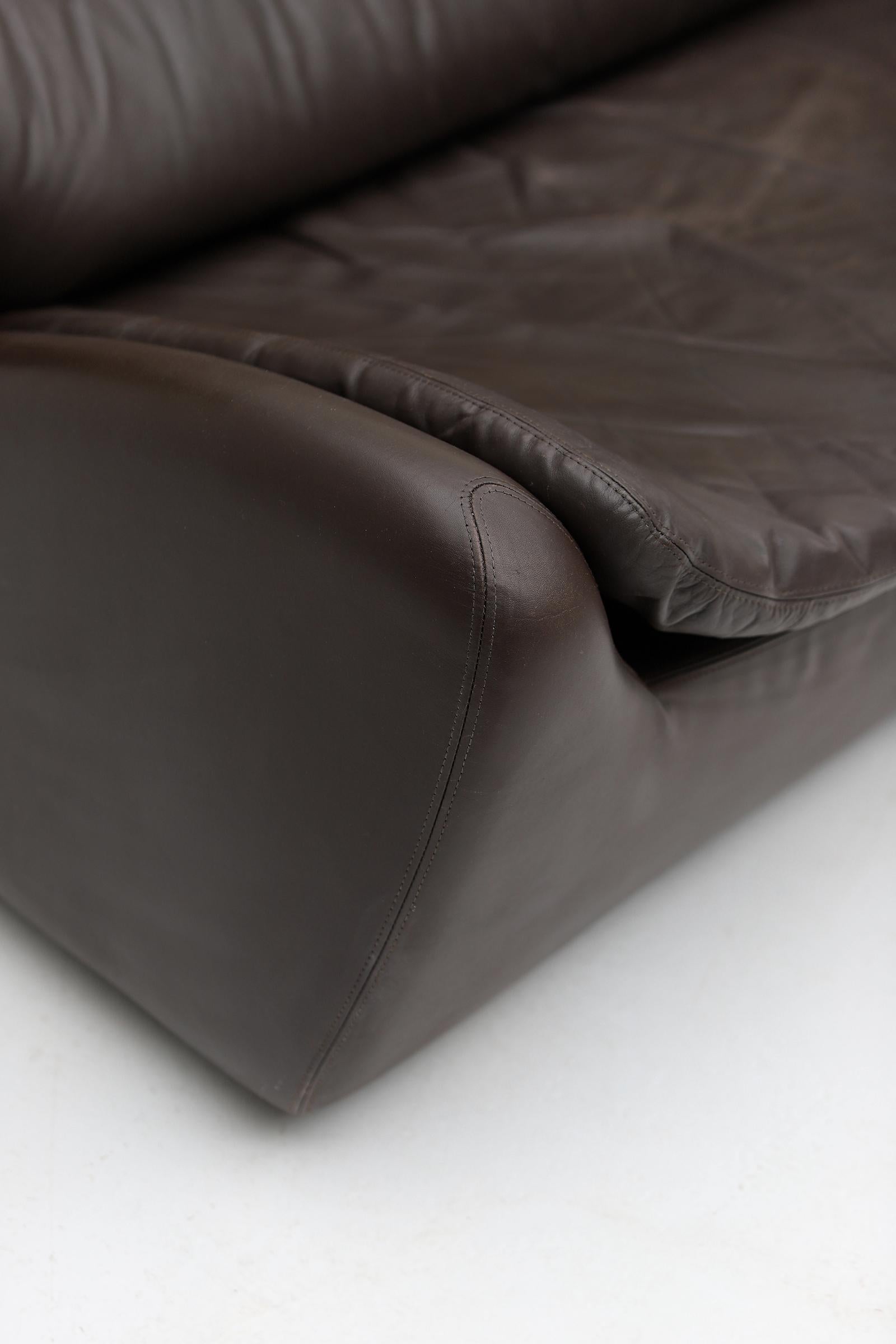 Late 19th Century Space Age Modern Chocolate Brown Leather Sofa 'Pasha' by Durlet, Belgium, 1970s For Sale
