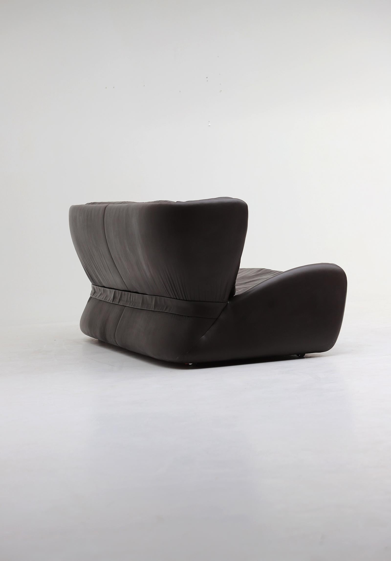 Canapé « Pasha » en cuir marron chocolat de l'ère spatiale moderne par Durlet, Belgique, 1970 en vente 1