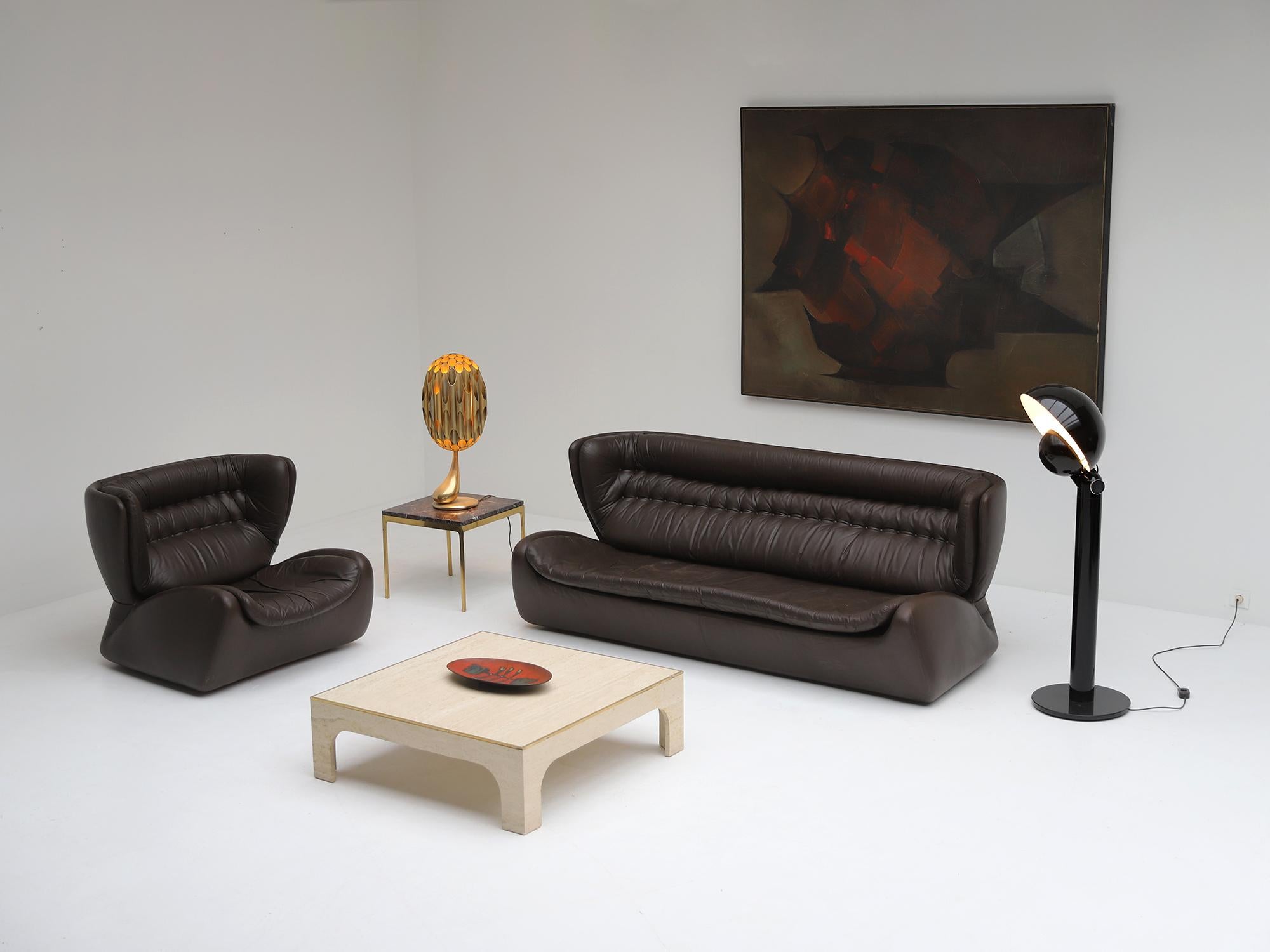 Space Age Modern Chocolate Brown Leather Sofa 'Pasha' by Durlet, Belgium, 1970s For Sale 3