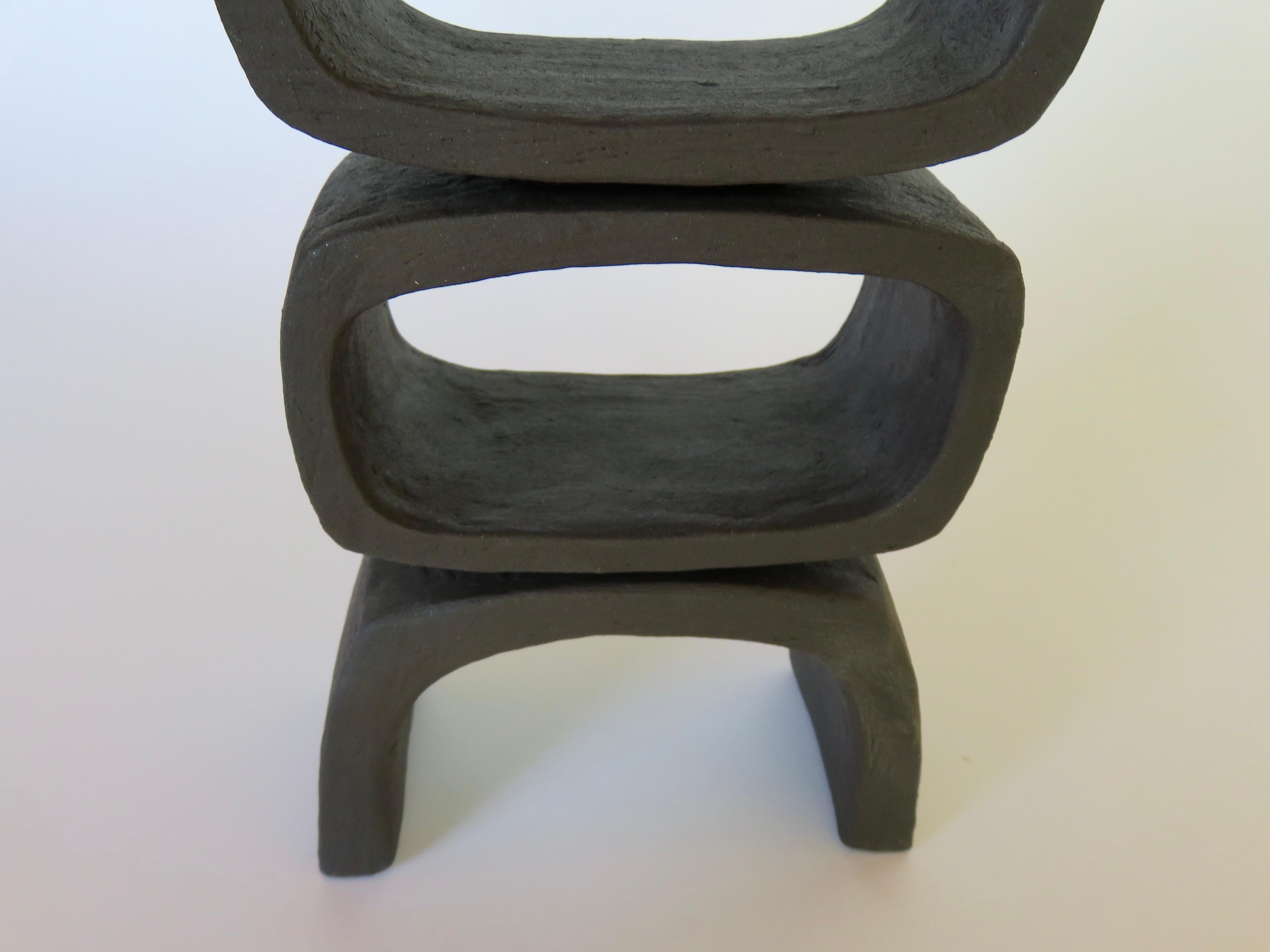 Dark Matte Brown Modern TOTEM, 4 Stacked Rectangles, HandBuilt Ceramic Sculpture 3
