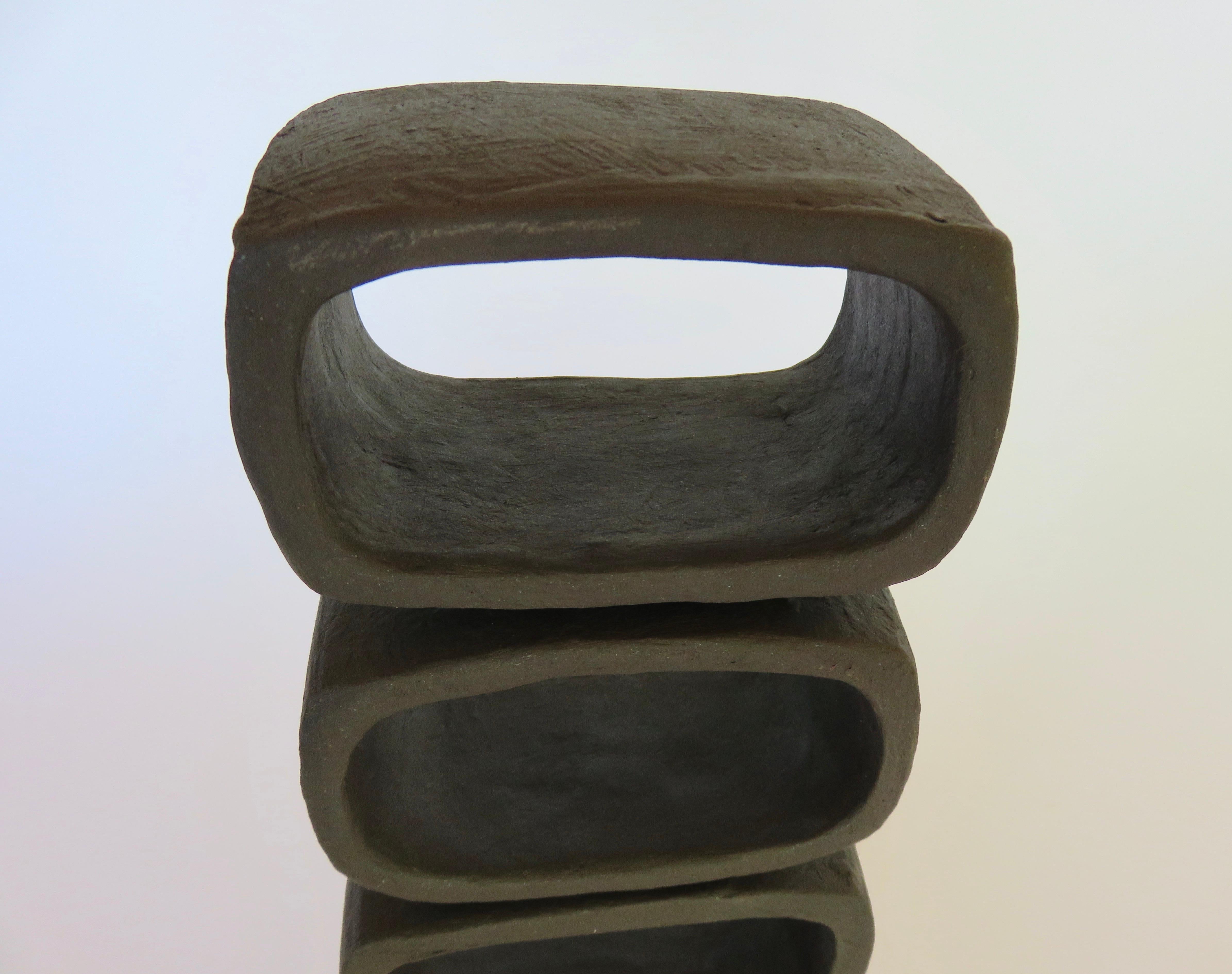 Dark Matte Brown Modern TOTEM, 4 Stacked Rectangles, HandBuilt Ceramic Sculpture 5