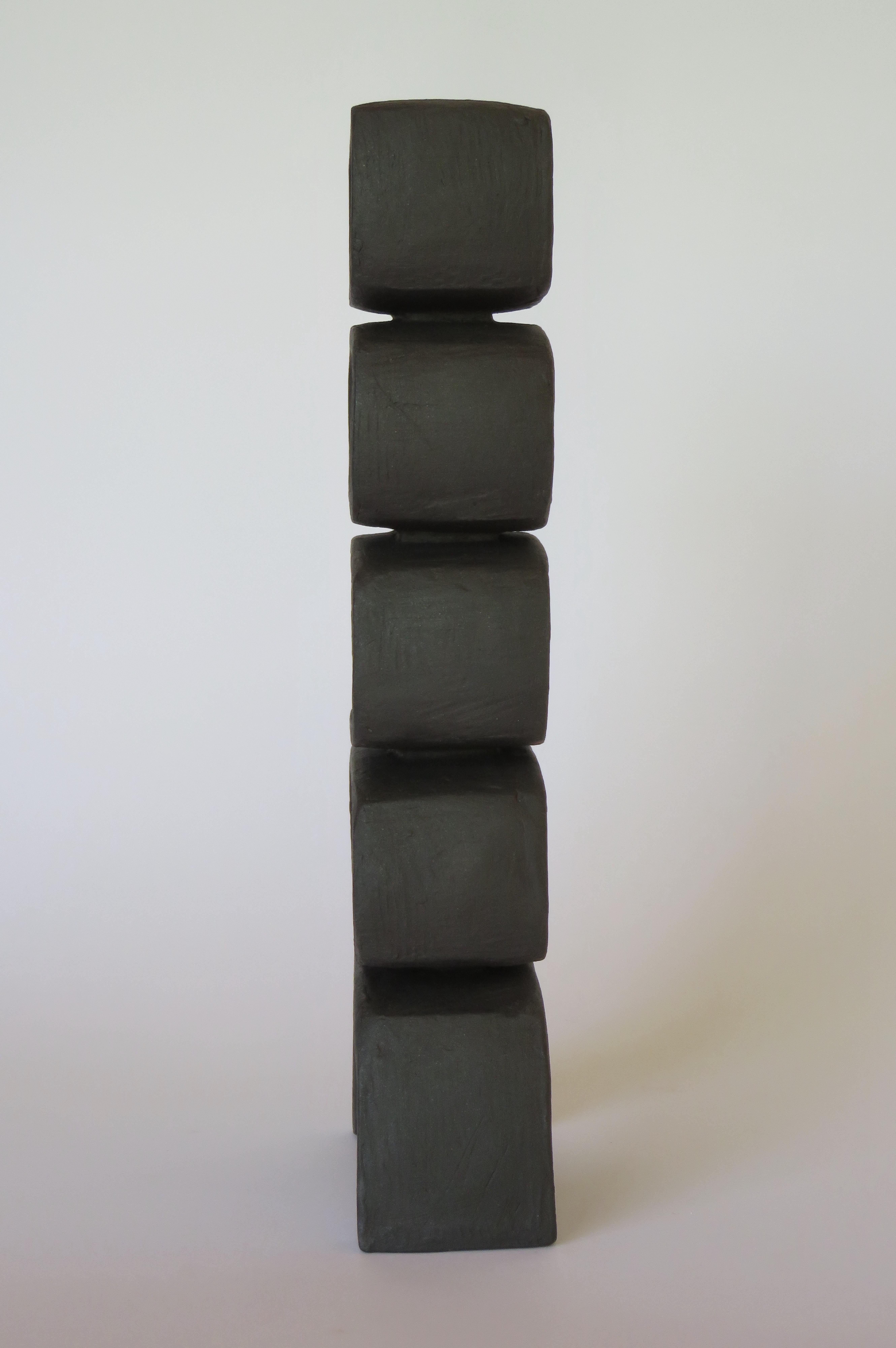 Organic Modern Dark Matte Brown Modern TOTEM, 4 Stacked Rectangles, HandBuilt Ceramic Sculpture