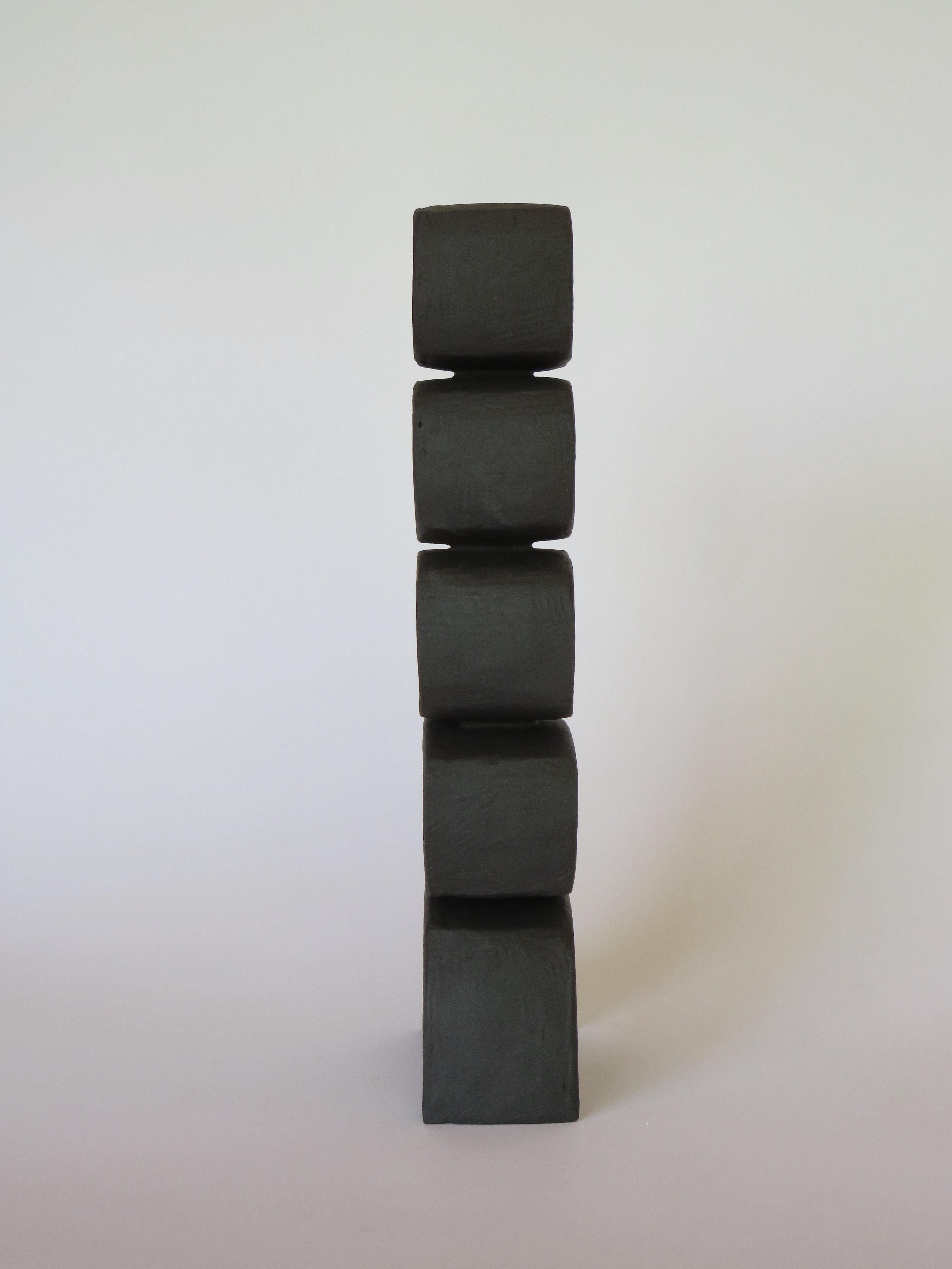 Hand-Crafted Dark Matte Brown Modern TOTEM, 4 Stacked Rectangles, HandBuilt Ceramic Sculpture