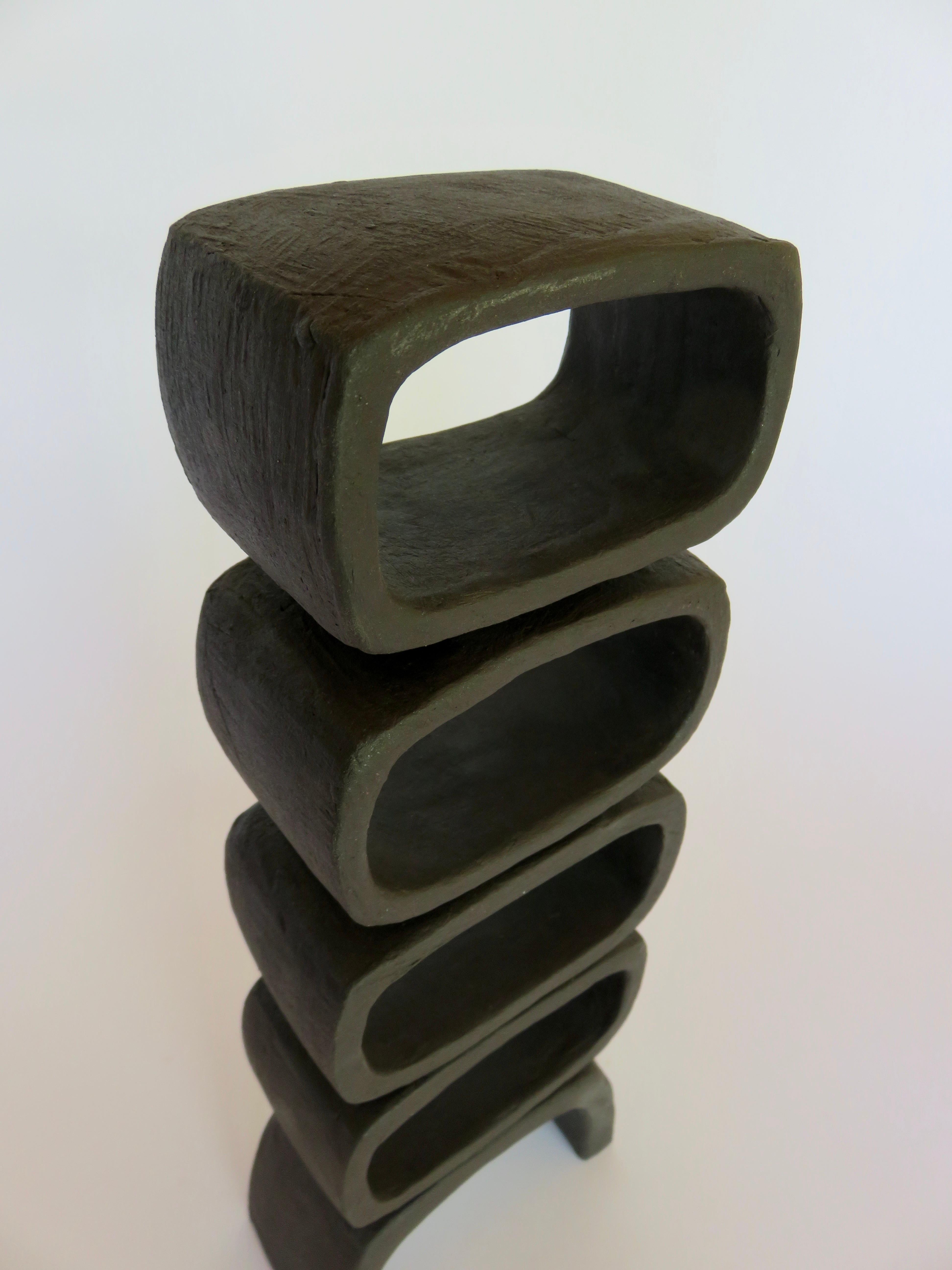 Dark Matte Brown Modern TOTEM, 4 Stacked Rectangles, HandBuilt Ceramic Sculpture In New Condition In New York, NY