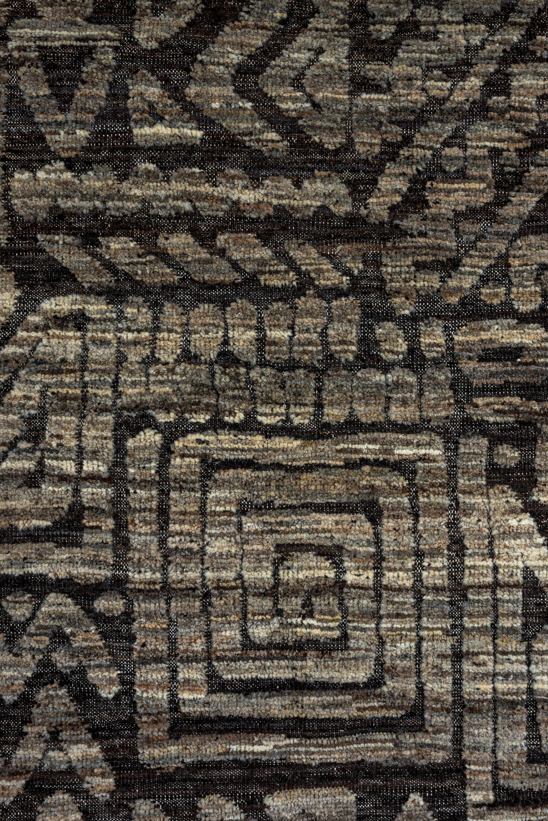 Dark Brown Modern Turkish Tulu with Zig Zag Design In Excellent Condition For Sale In New York, NY