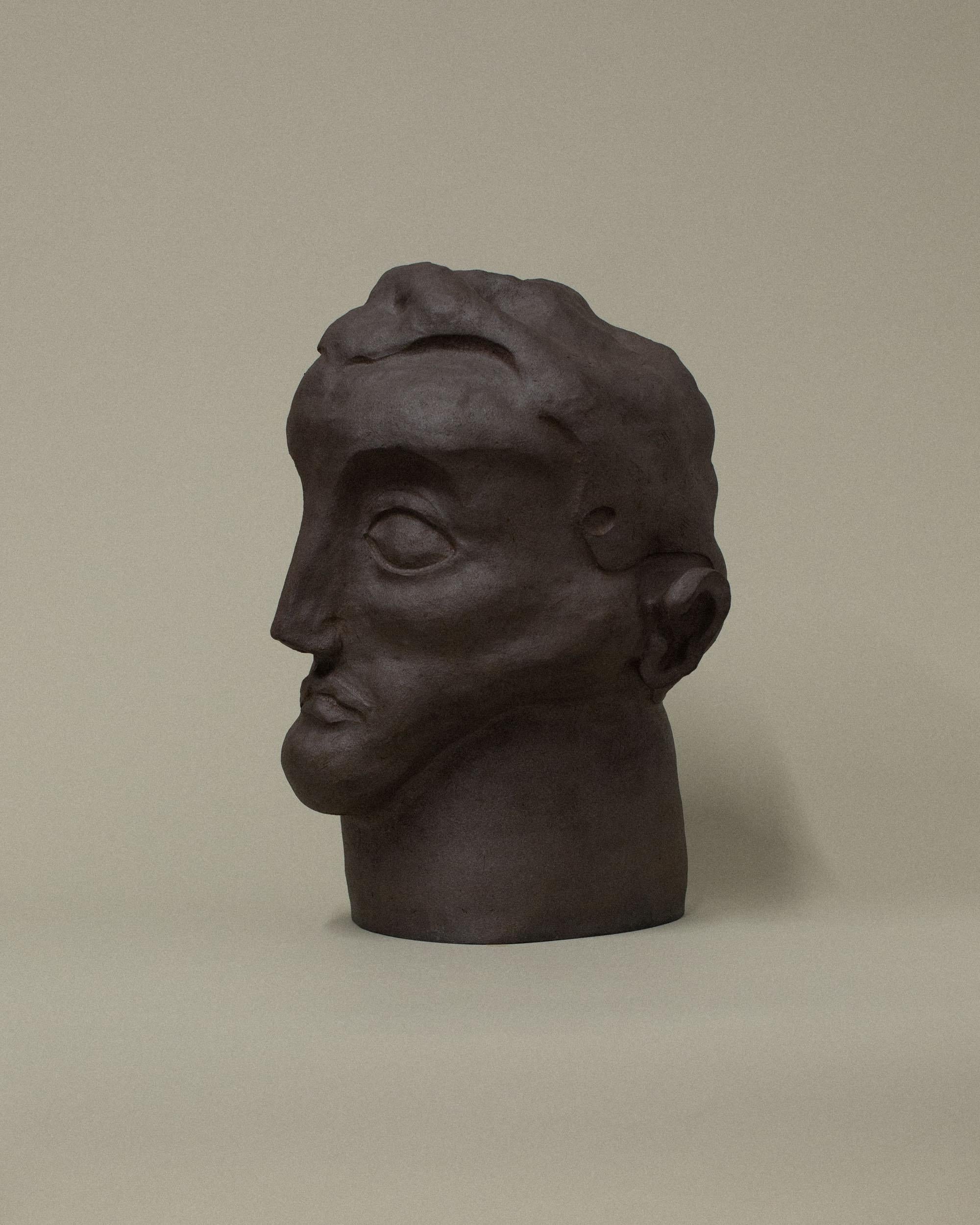Post-Modern Dark Brown Monumental Head Sculpture by Common Body For Sale