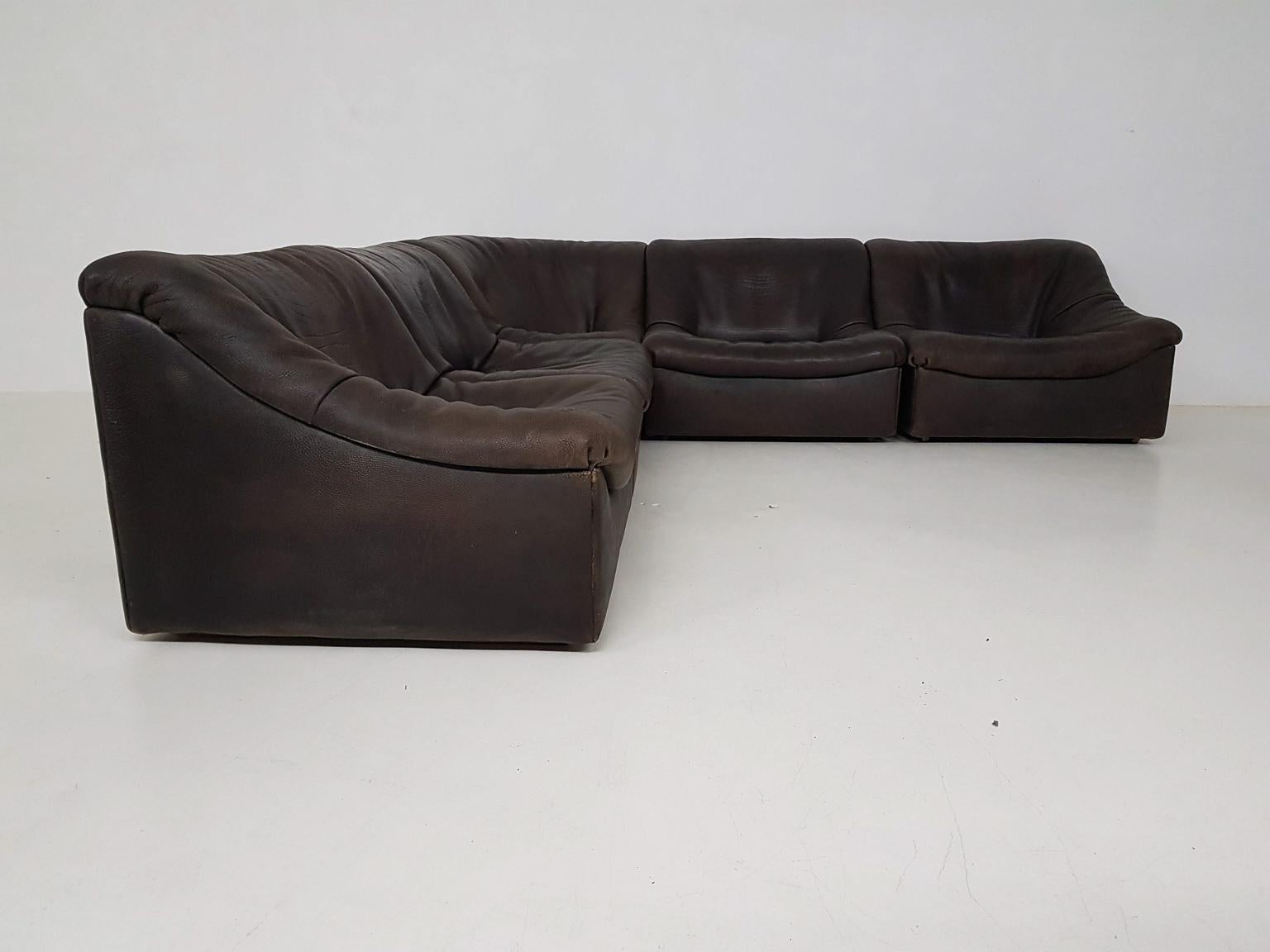 Brutalist Dark Brown Neck Leather Modular or Sectional 