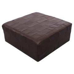 Dark Brown Patch Leather Pouf 1970s 