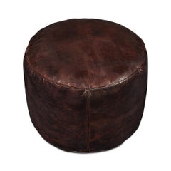 Dark Brown Round Leather Stool