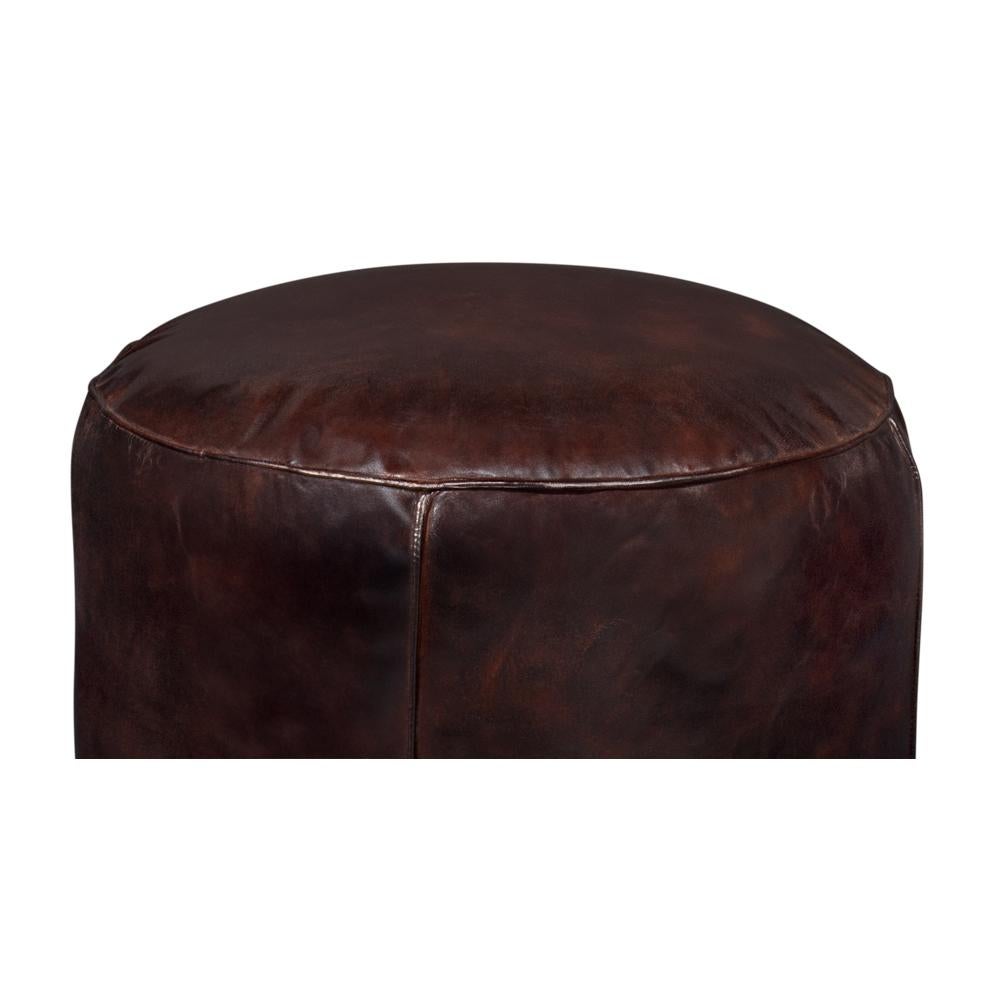 Modern Dark Brown Round Leather Stool For Sale