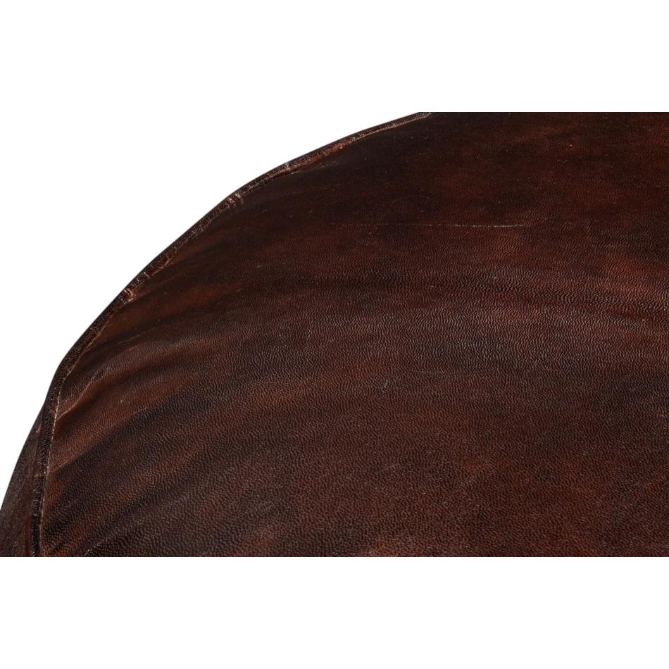 Dark Brown Round Leather Stool In New Condition For Sale In Westwood, NJ