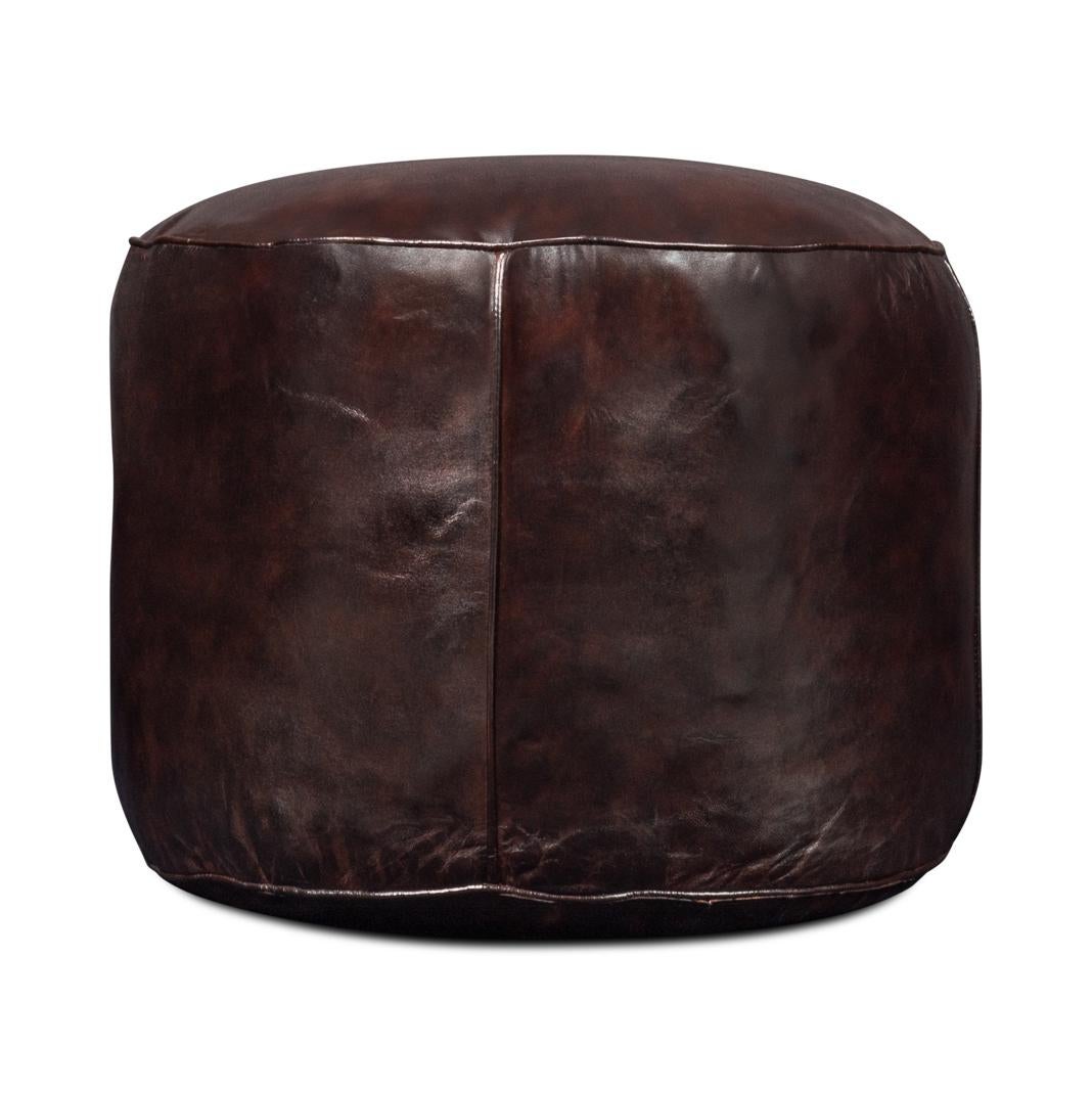 Dark Brown Round Leather Stool For Sale 1