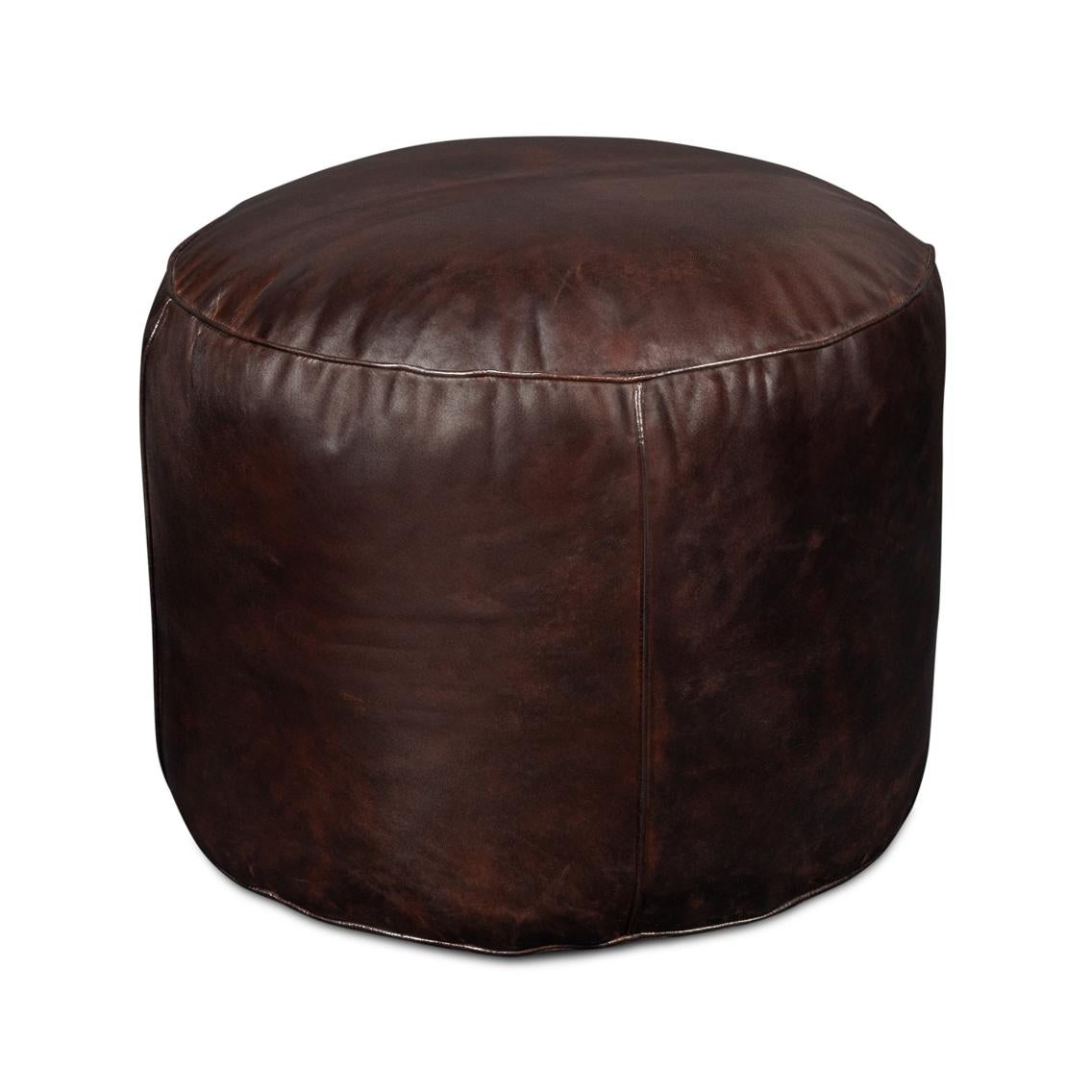 Dark Brown Round Leather Stool For Sale 2