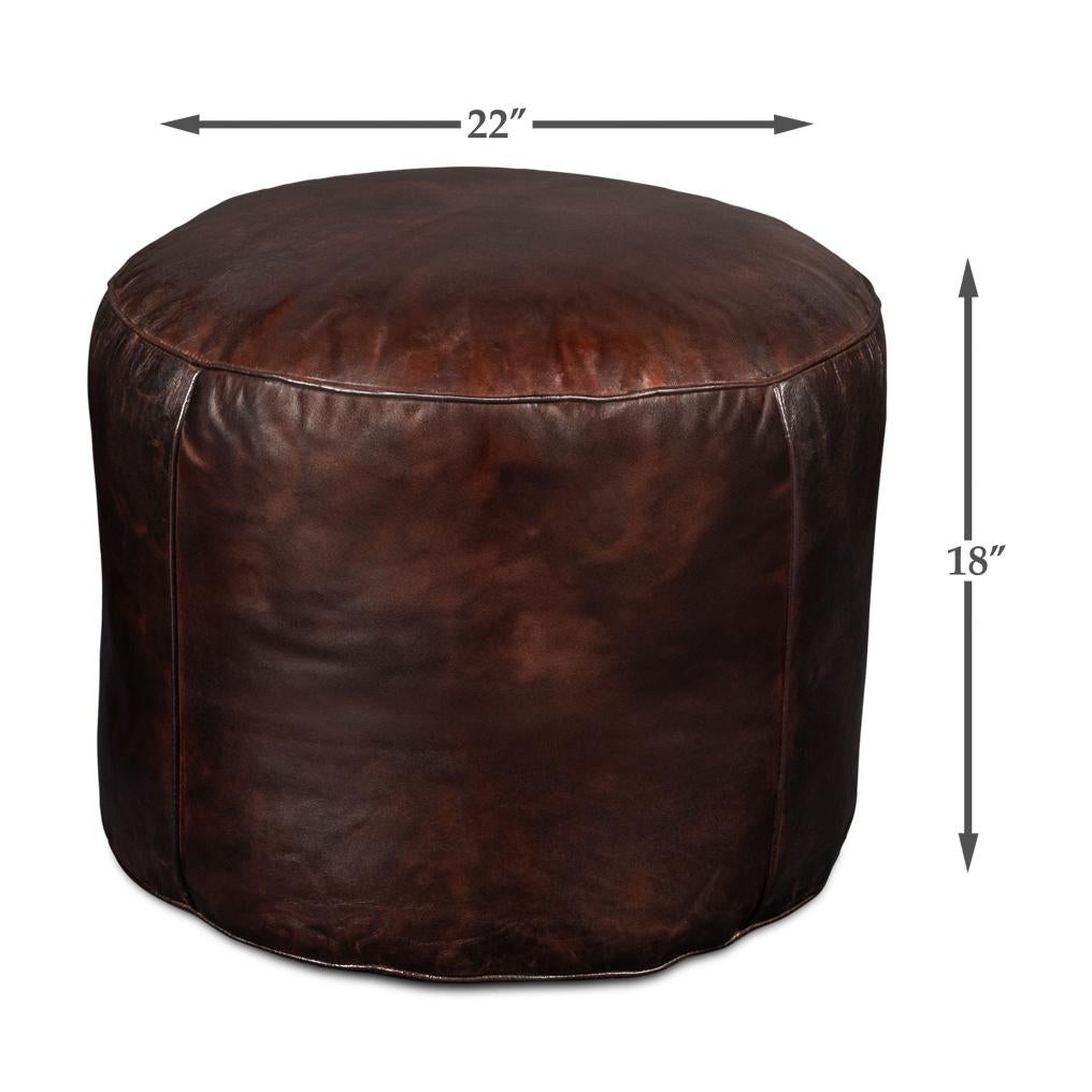 Dark Brown Round Leather Stool For Sale 3