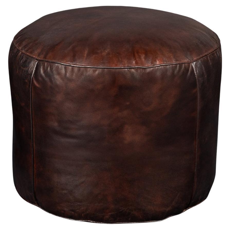 Dark Brown Round Leather Stool