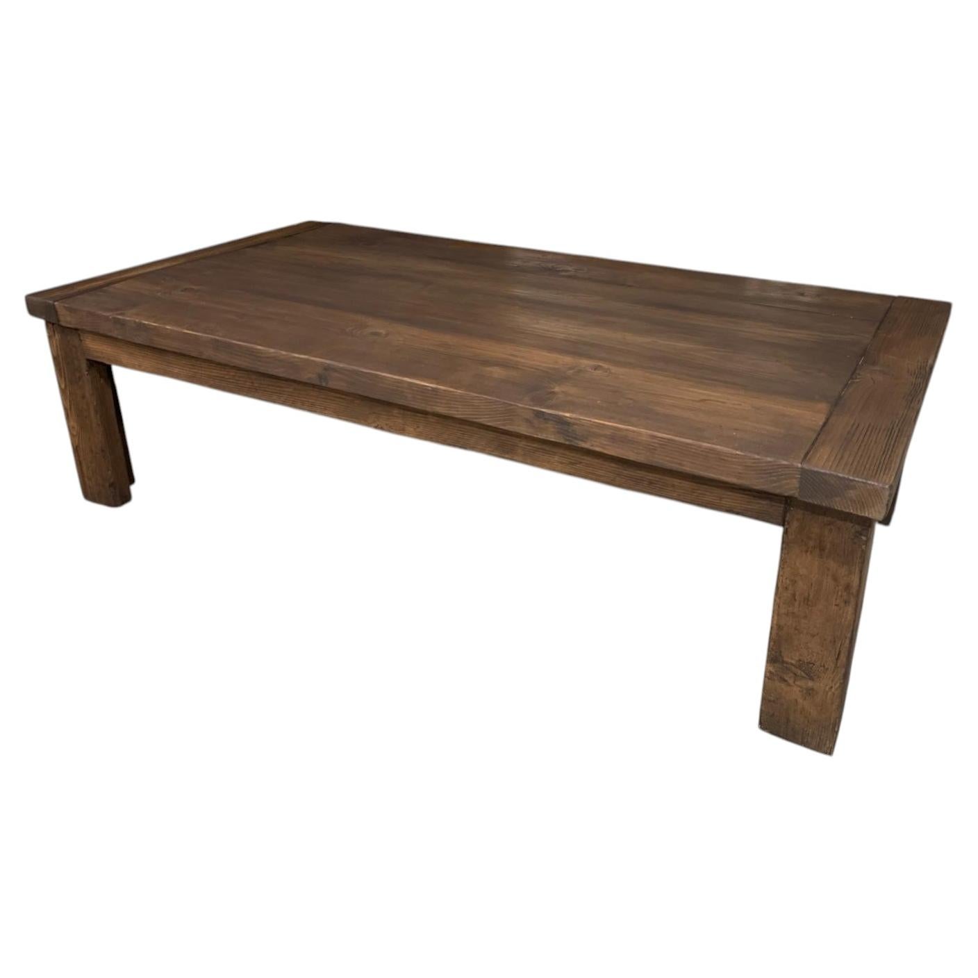Dark Brown Rustic Wood Coffee Table For Sale