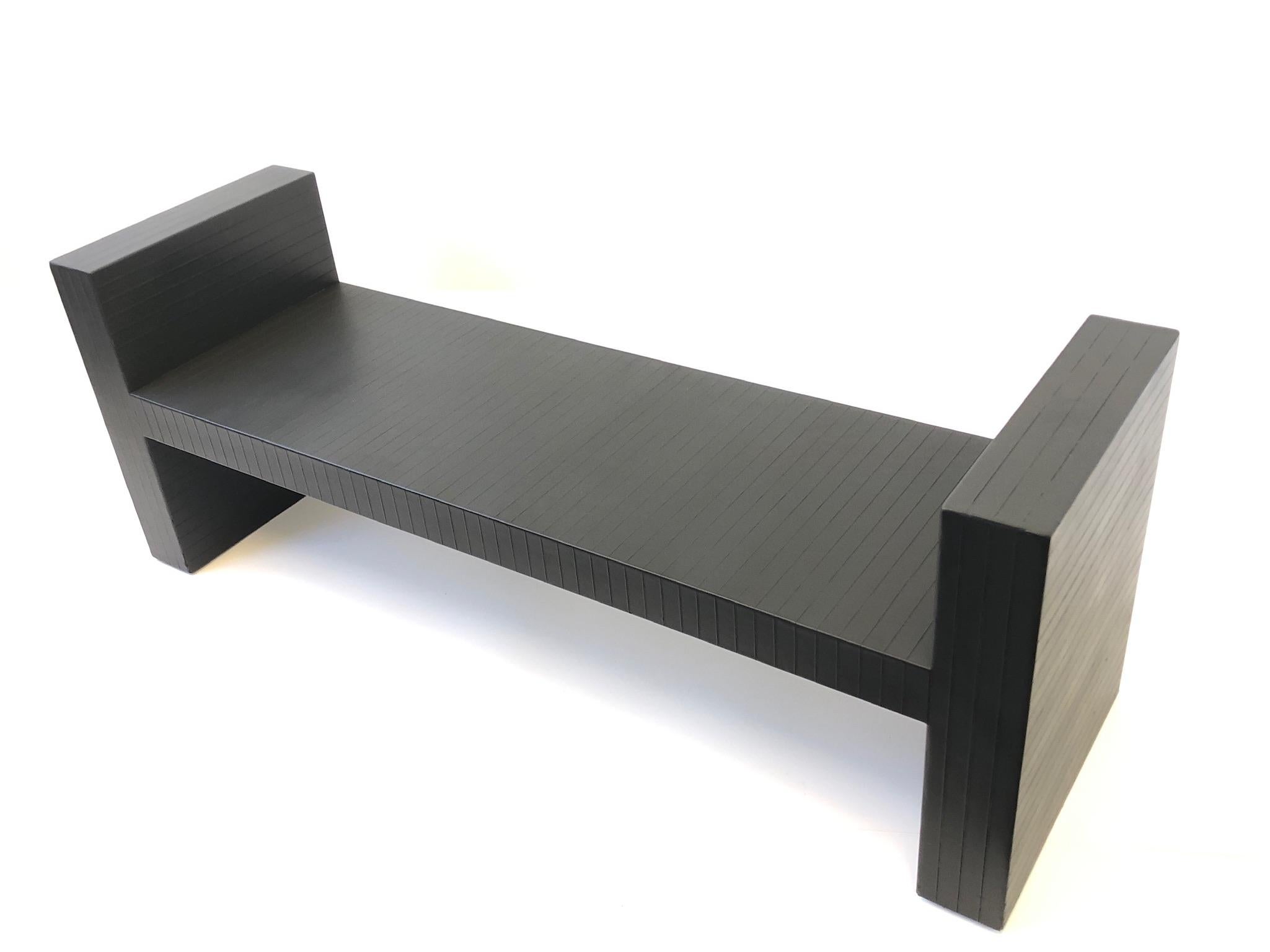 Banc en cuir rainuré brun foncé par Karl Springer en vente 4