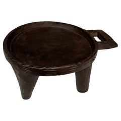 Dark Brown Small Footed Wooded Carved Handle Tray, Ethiopia, 1920s