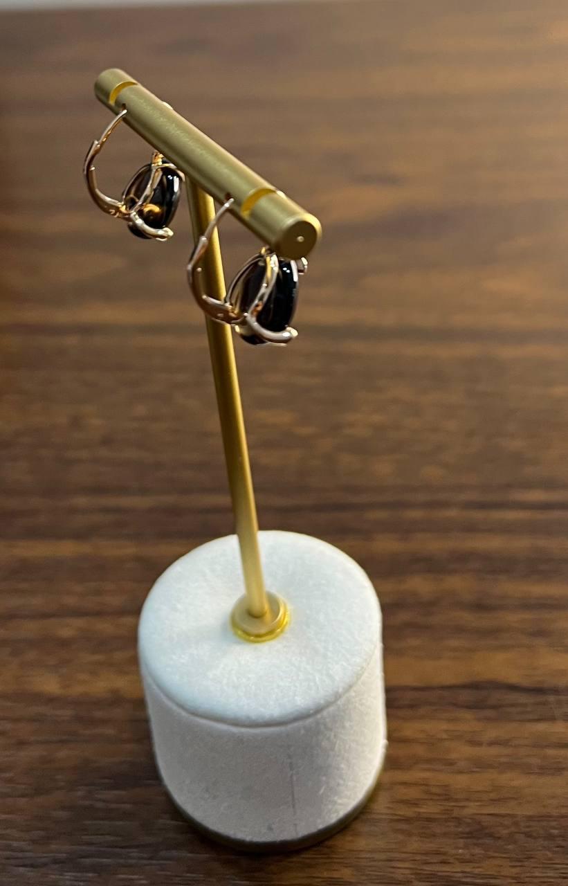 Dark Brown Smoky Quartz Diamond 14K Yellow Gold Cabochon Statement Earrings For Sale 5