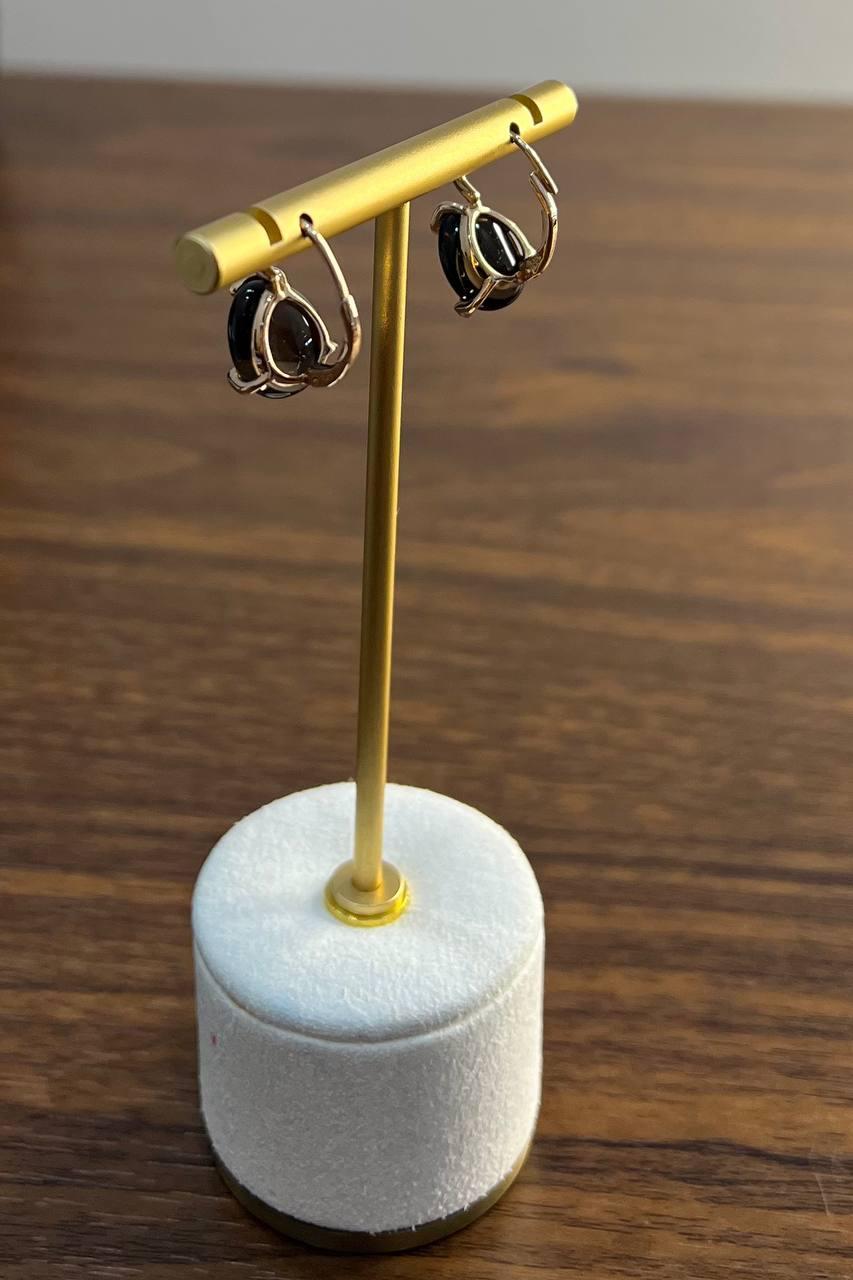 Dark Brown Smoky Quartz Diamond 14K Yellow Gold Cabochon Statement Earrings For Sale 6