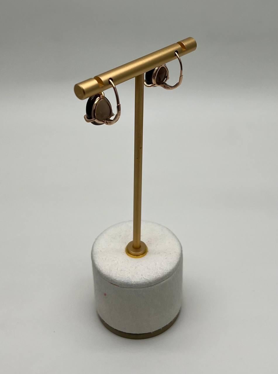 Dark Brown Smoky Quartz Diamond 14K Yellow Gold Cabochon Statement Earrings In New Condition For Sale In Oakton, VA