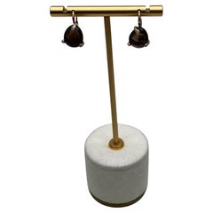 Orecchini con cabochon di quarzo fumé marrone scuro e diamante in oro giallo 14K