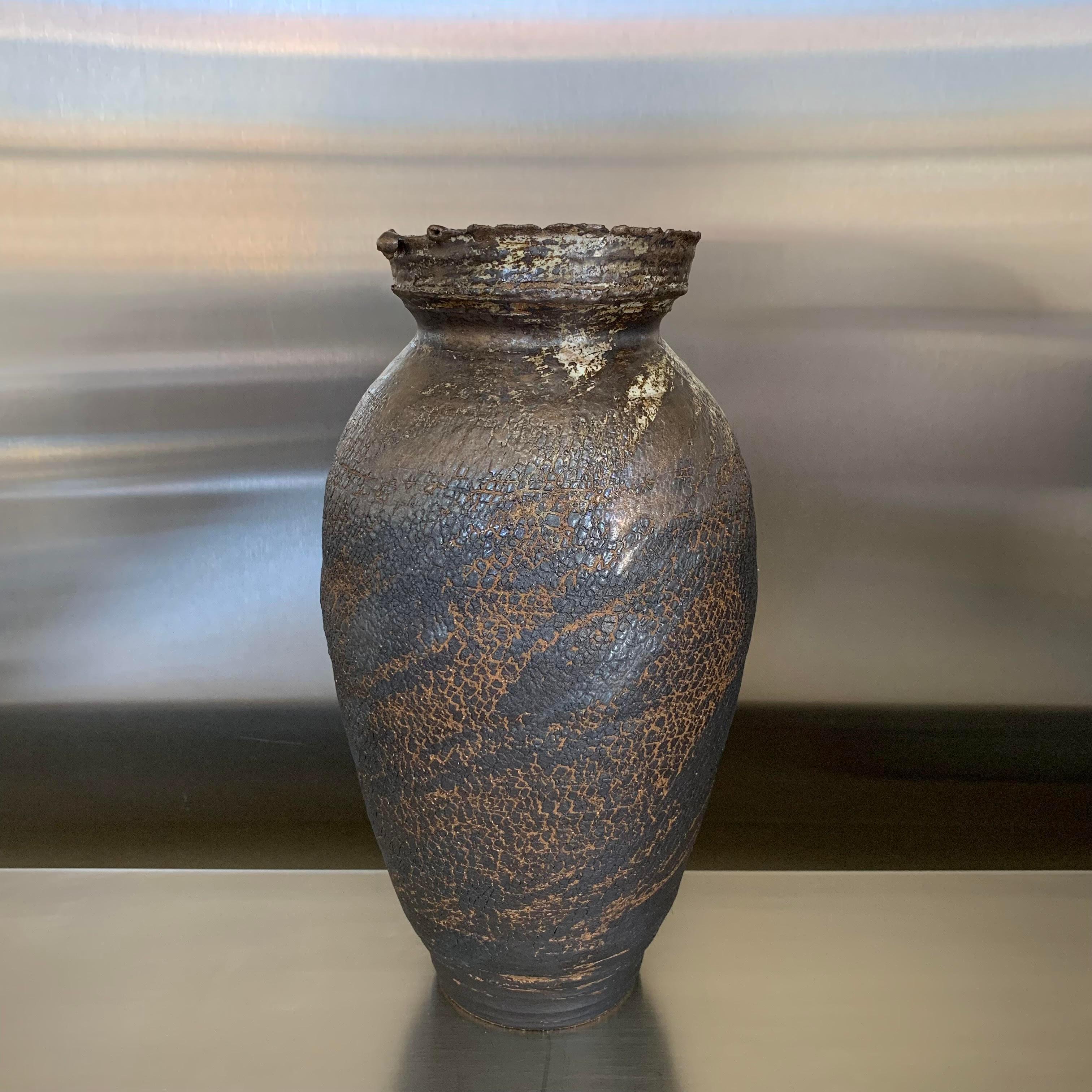 Contemporary Dark Brown Stoneware Vase by Ceramic Artist Peter Speliopoulos, U.S.A.