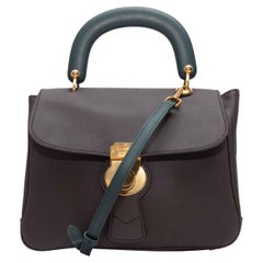 Dunkelbraune & Teal Burberry DK88 Ledertasche mit Henkel oben