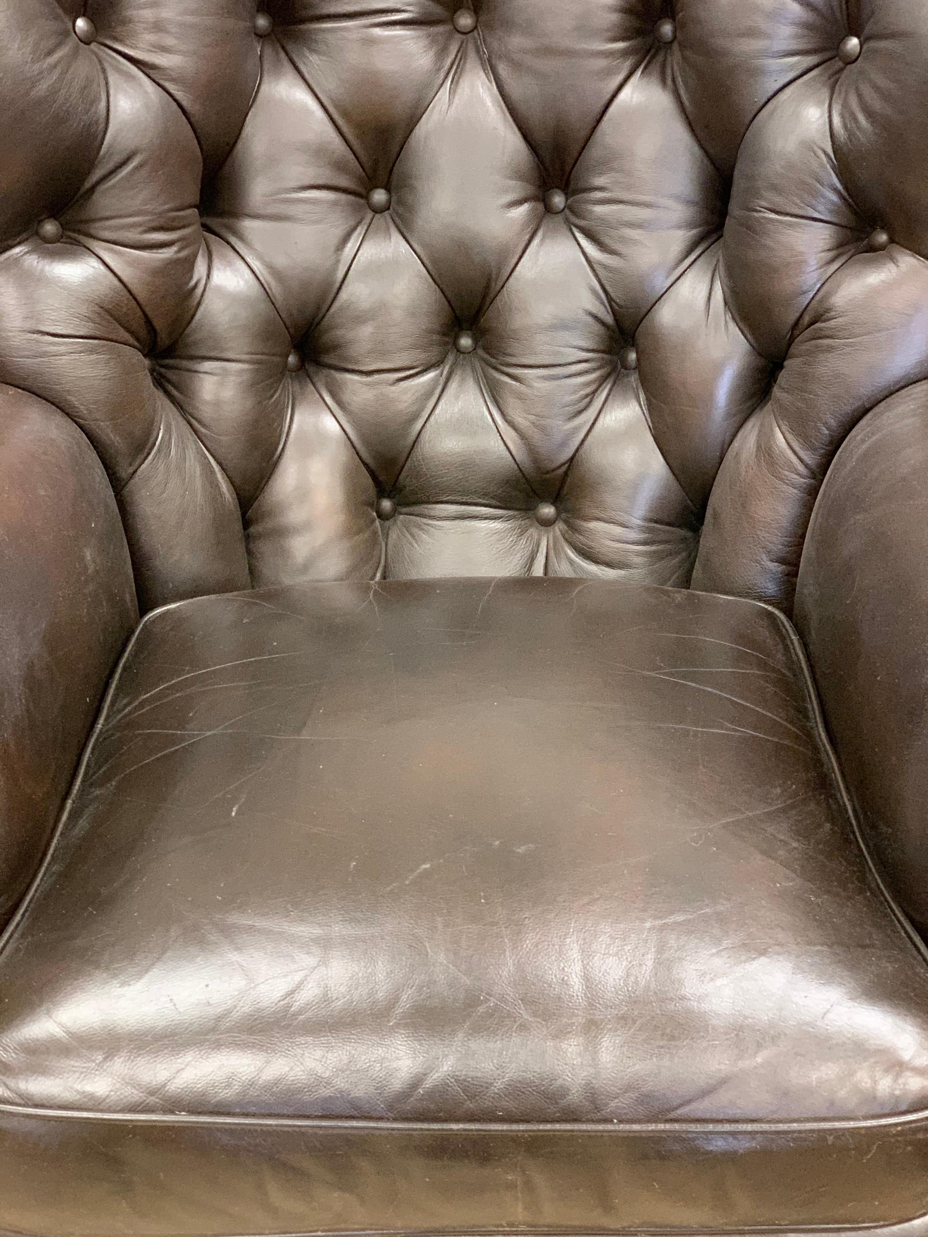 Dark Brown Tufted Leather Club Cigar Chairs Chesterfield Wingbacks 4
