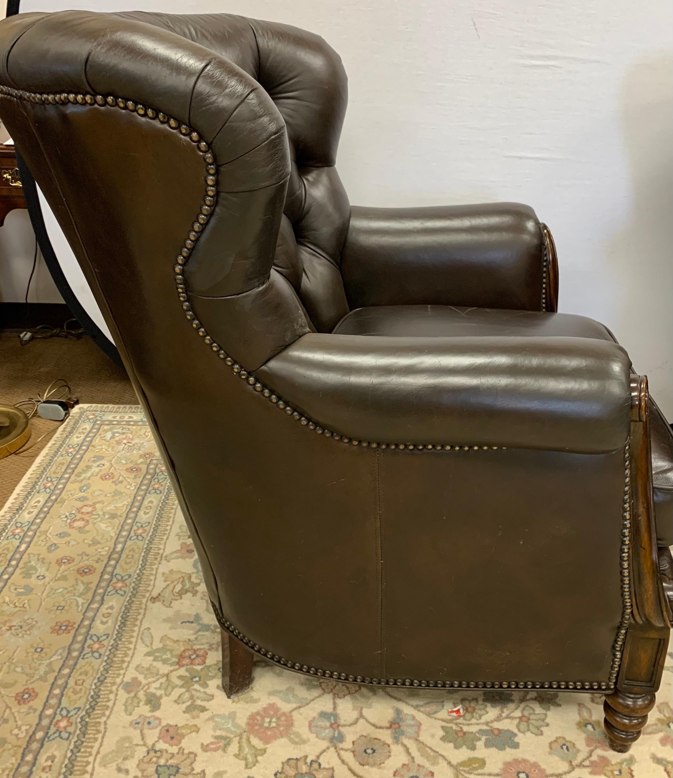 Dark Brown Tufted Leather Club Cigar Chairs Chesterfield Wingbacks 3