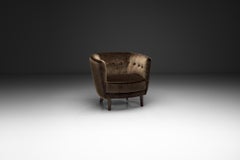 Dark Brown Upholstered Armchair with Stained Beech Legs, Denmark ca 1940s