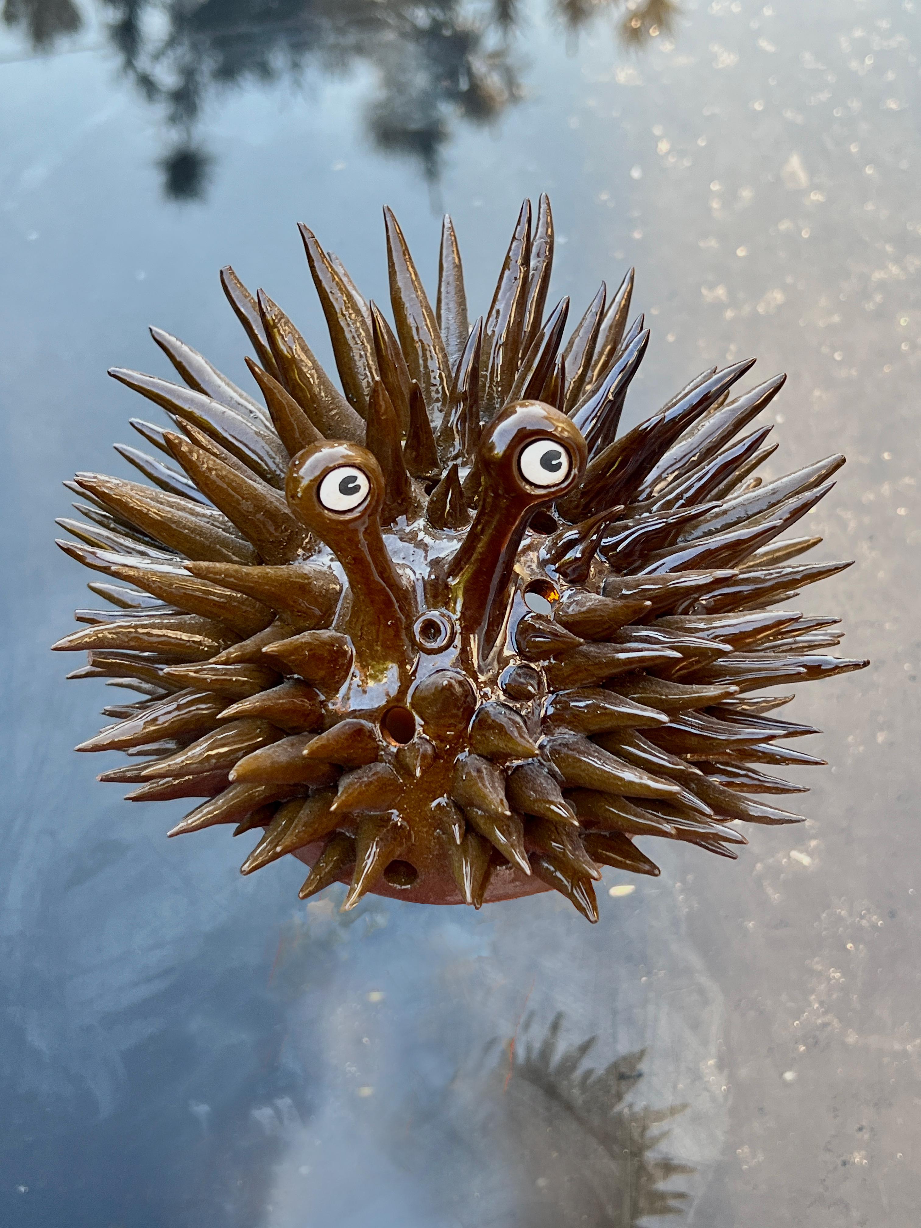 American Dark Brown Urchin Candlelight Holder For Sale