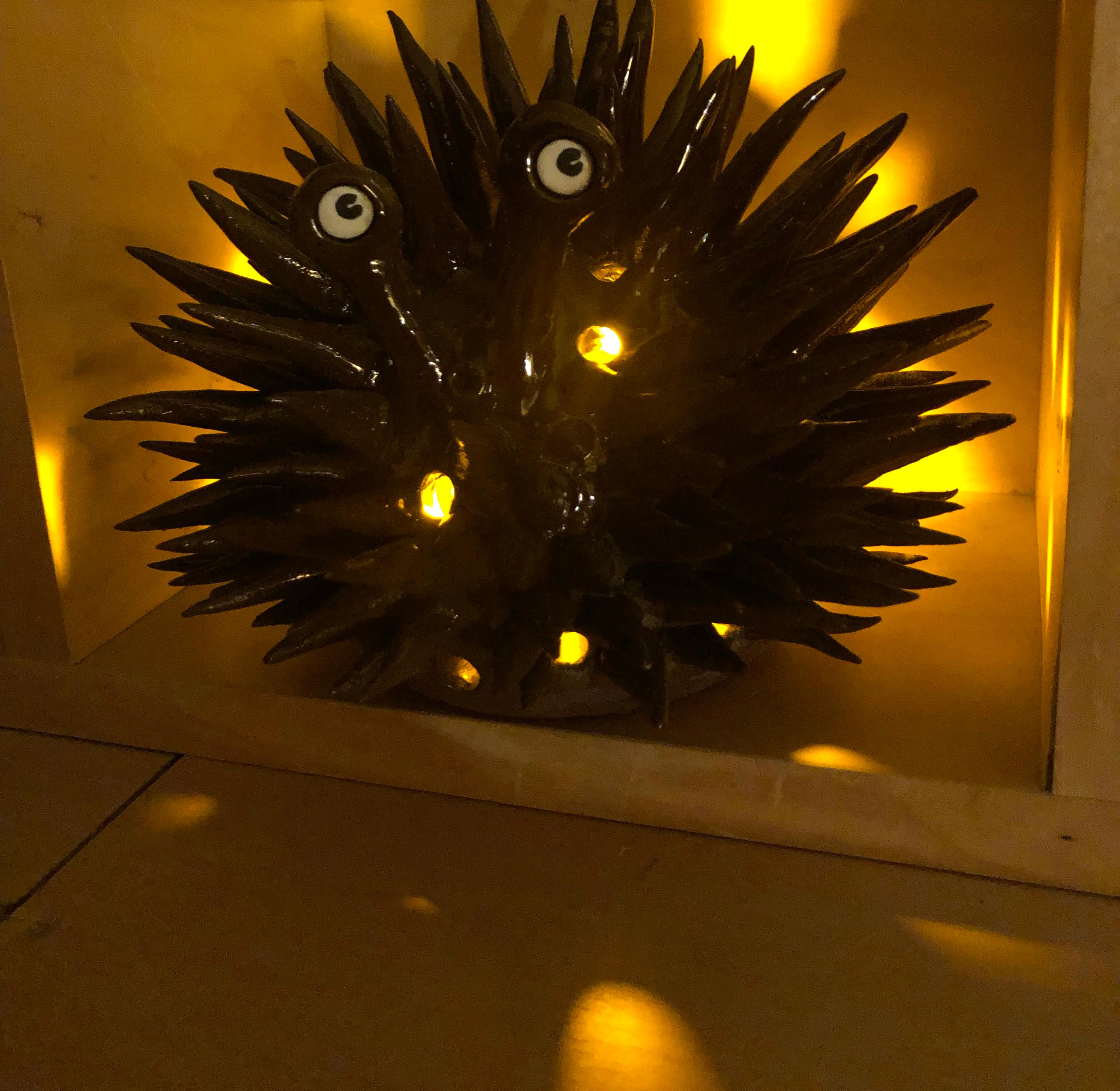 Contemporary Dark Brown Urchin Candlelight Holder For Sale