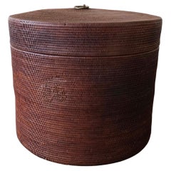 Dark Brown Vintage Chinese Rattan Basket, circa 1950