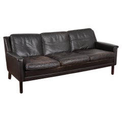 Dark Brown Vintage Leather Mid Century Three Seat Sofa, Denmark circa 1960