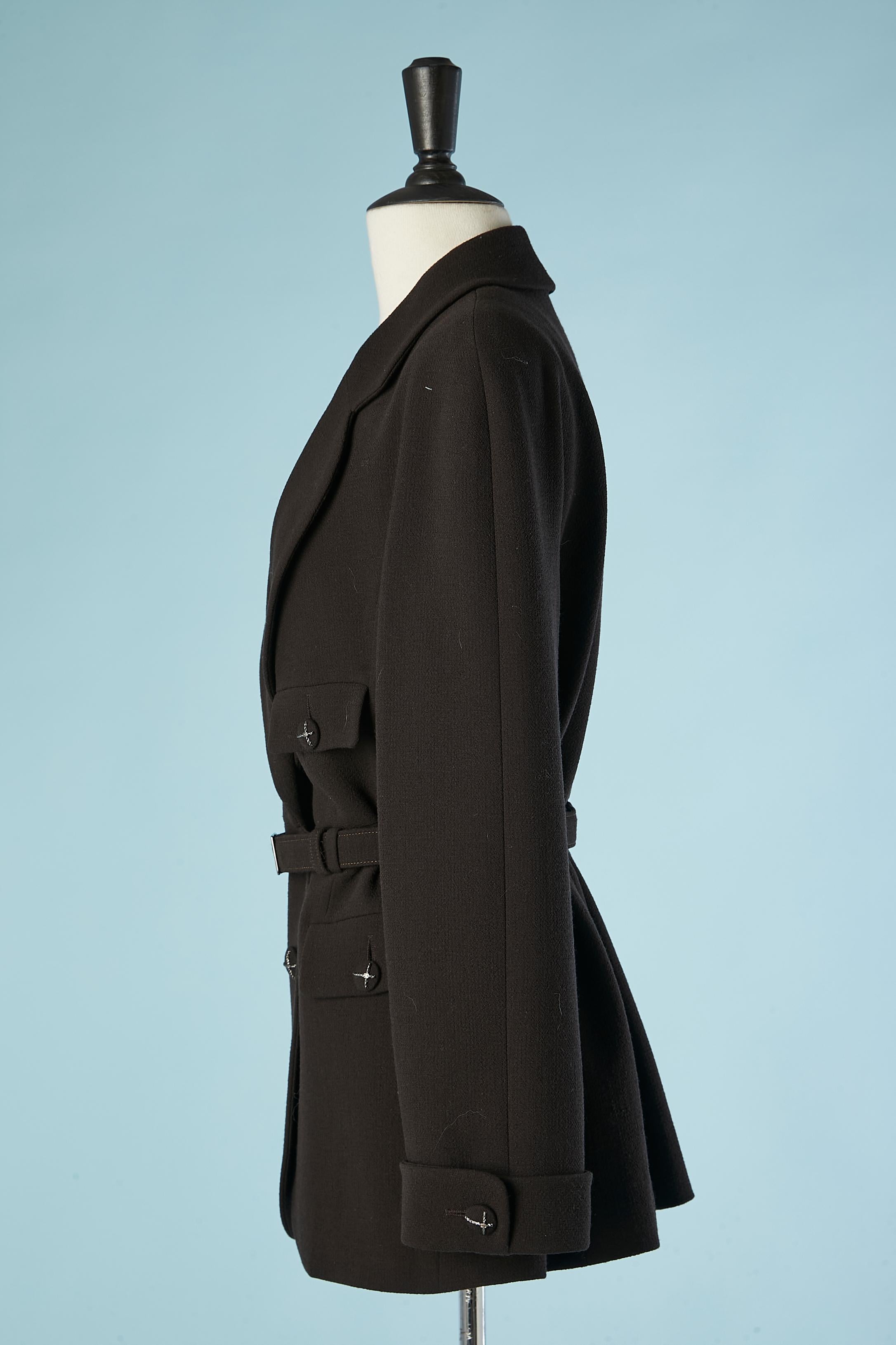 Women's Dark brown wool jacket with silver metallic threads details on button CHANEL For Sale