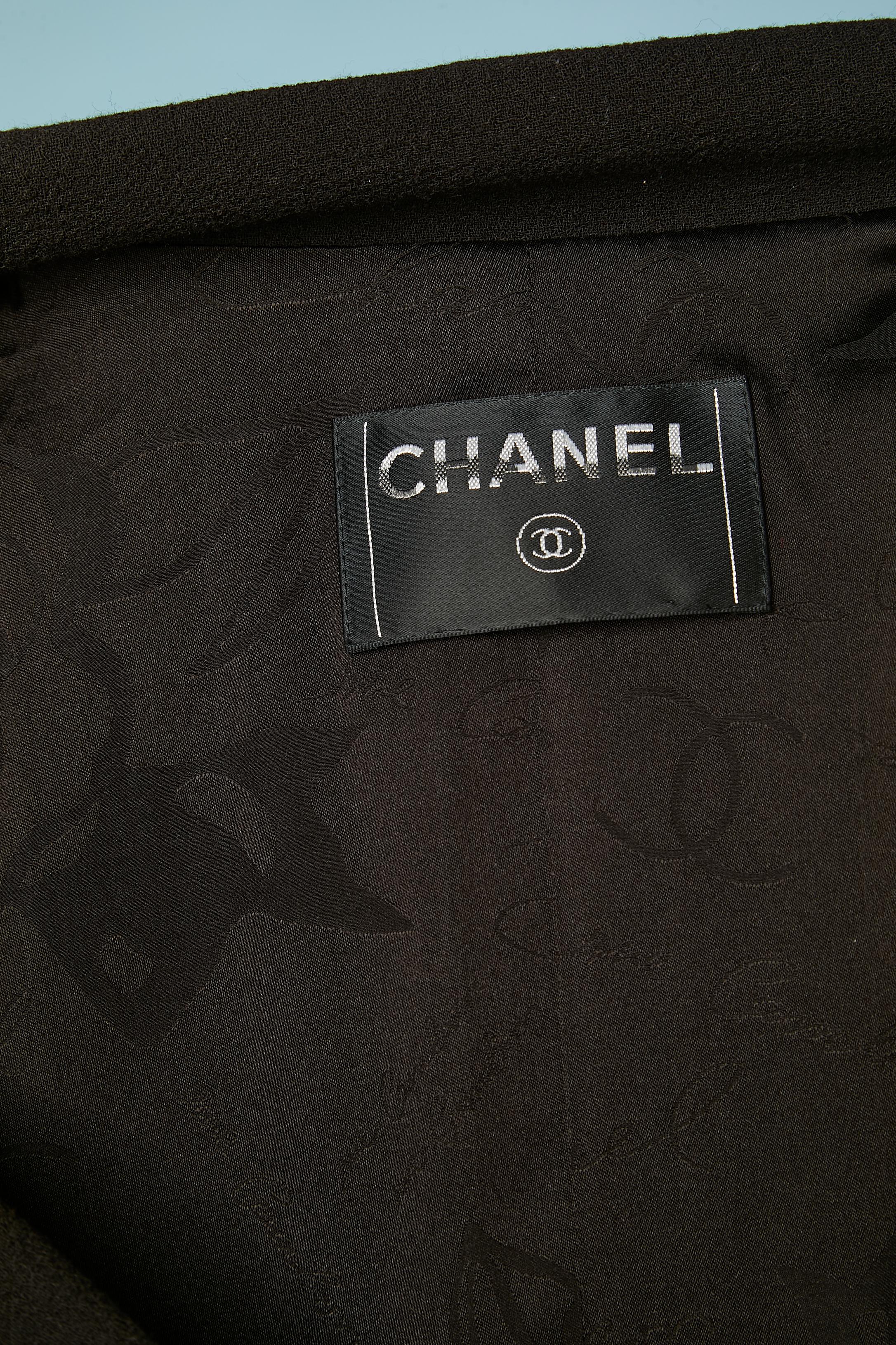 Dark brown wool jacket with silver metallic threads details on button CHANEL For Sale 3