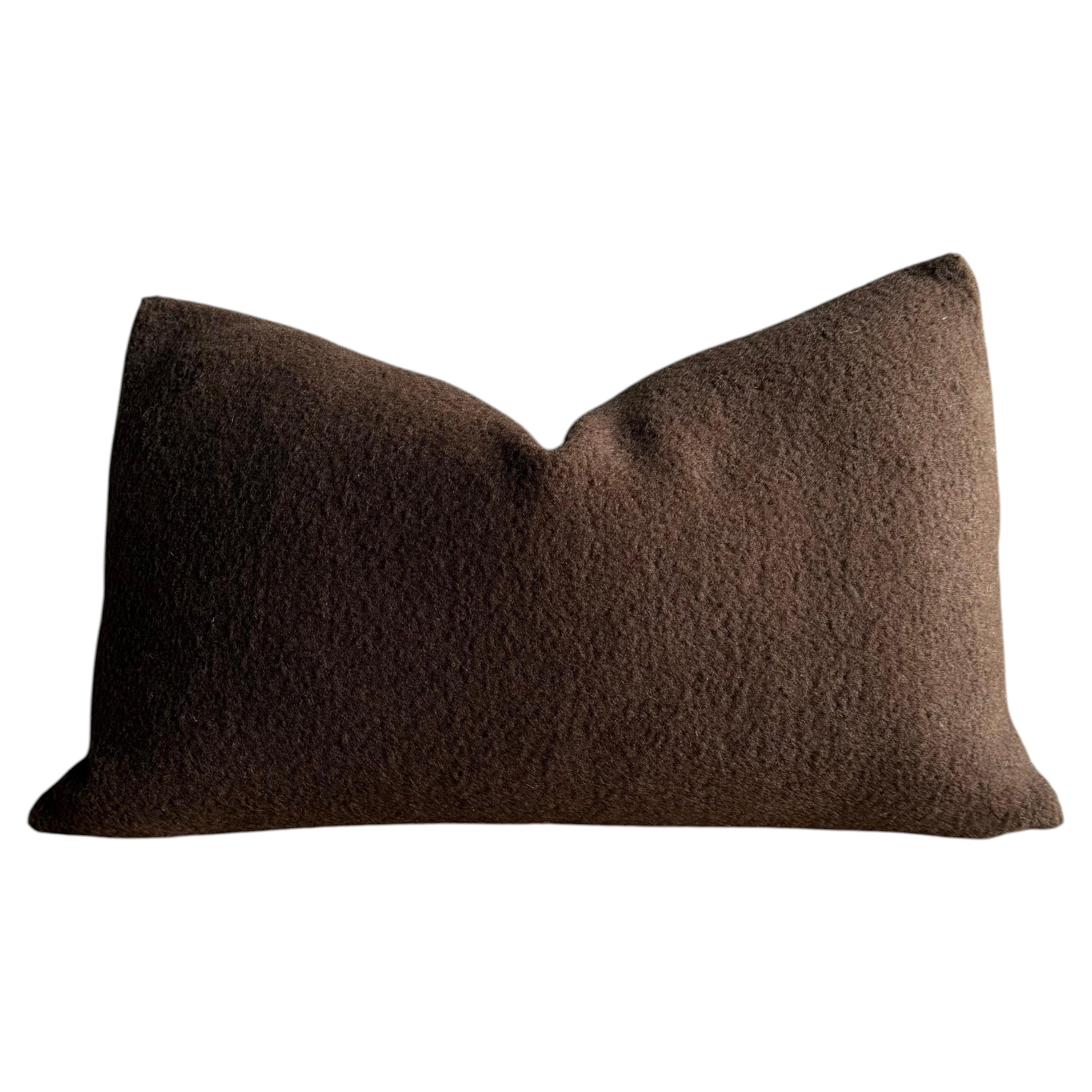 Dark Brown Wool Lumbar Pillow 12" x 20" with Down Insert