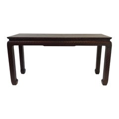 Dark Burgundy Lacquered Linen Covered Console Table by Baker
