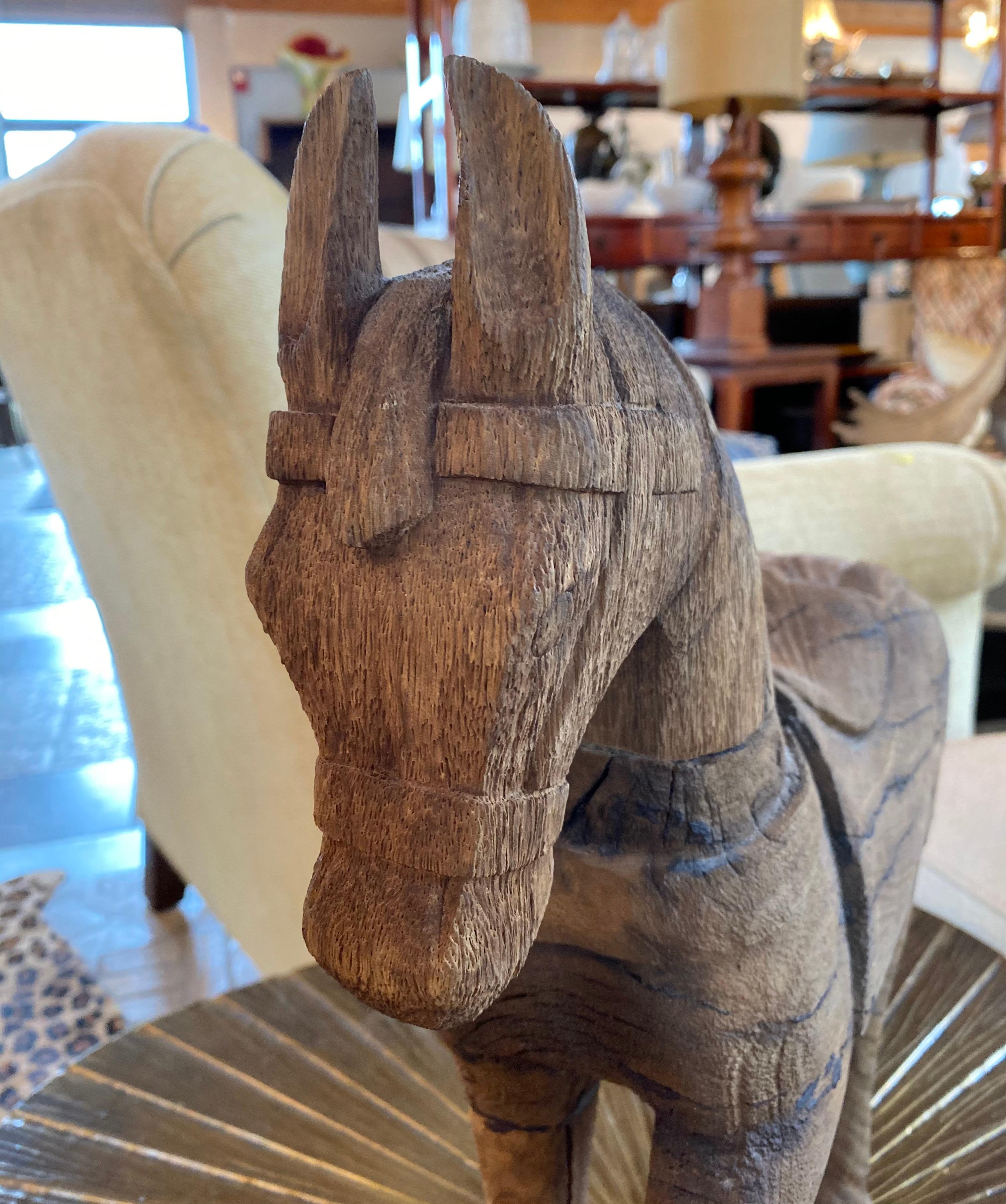 Dark Carved Wood Horse In Good Condition In Bridgehampton, NY