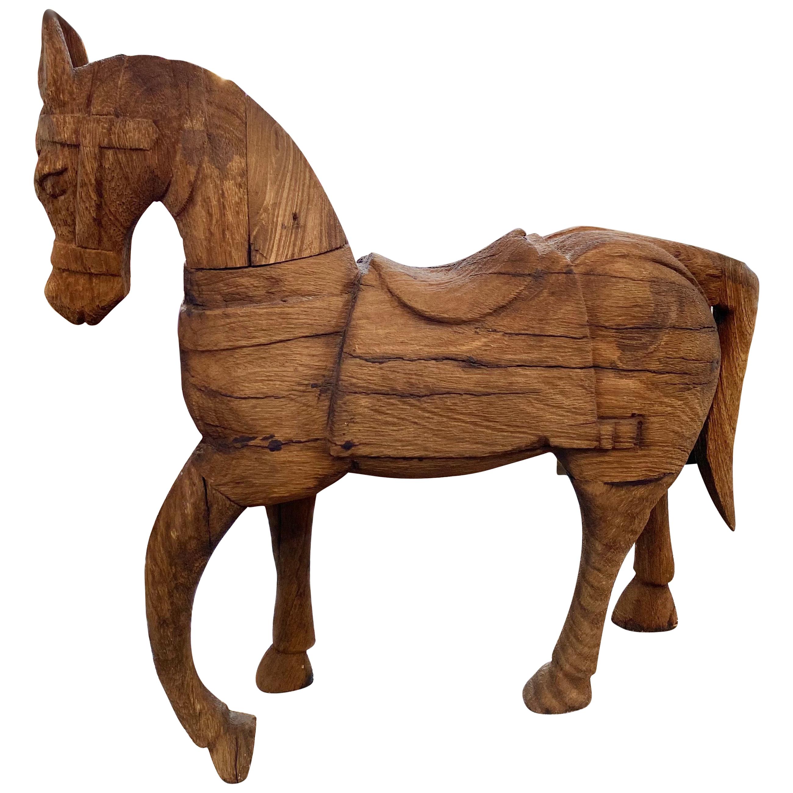 Dark Carved Wood Horse