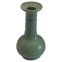 Dark Celadon Glaze Rib Neck Ceramic Vase, China, Contemporary