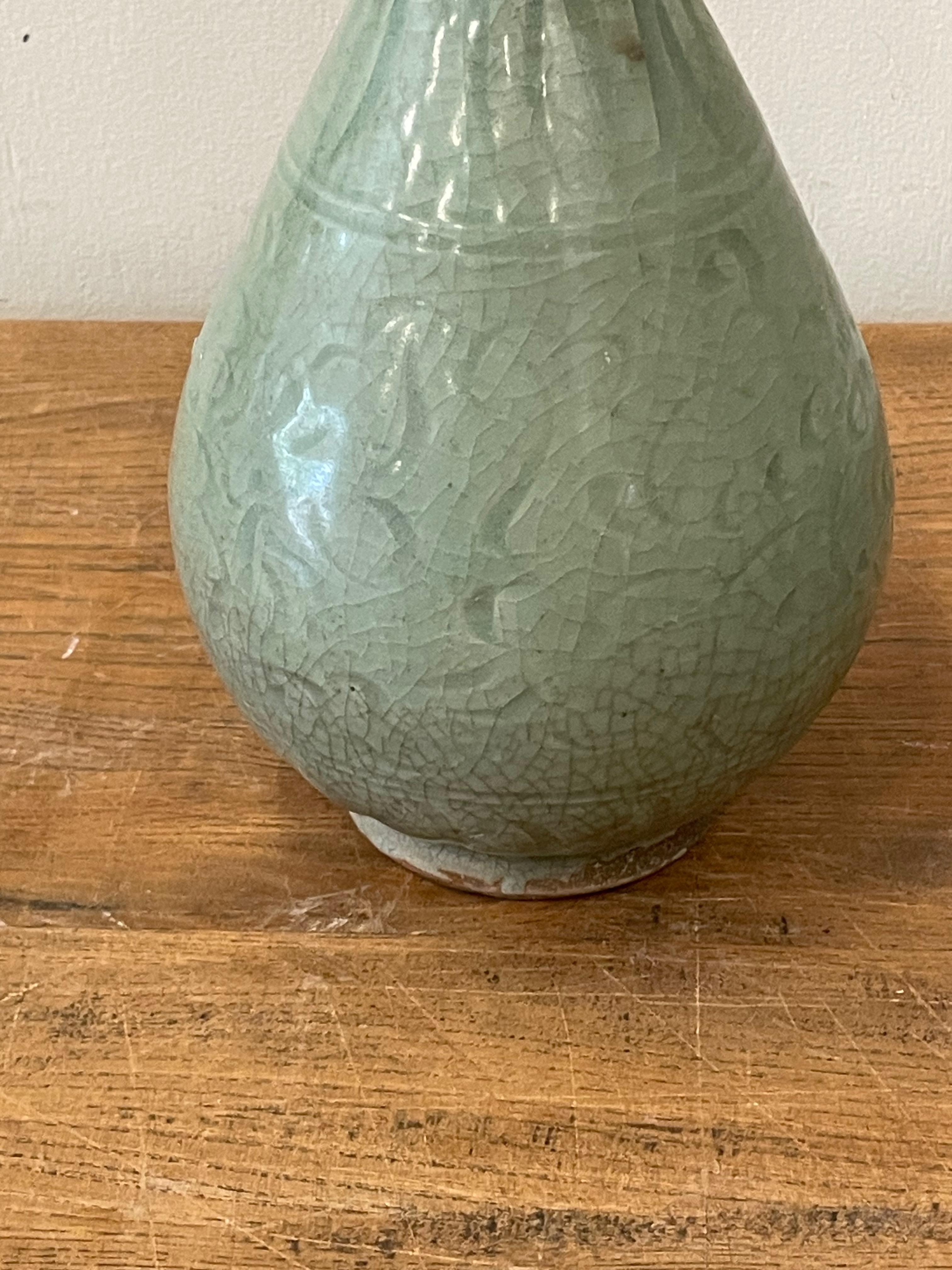 Dark Celedon Overall Pattern Tulip Shape Vase, China, Contemporary In New Condition For Sale In New York, NY