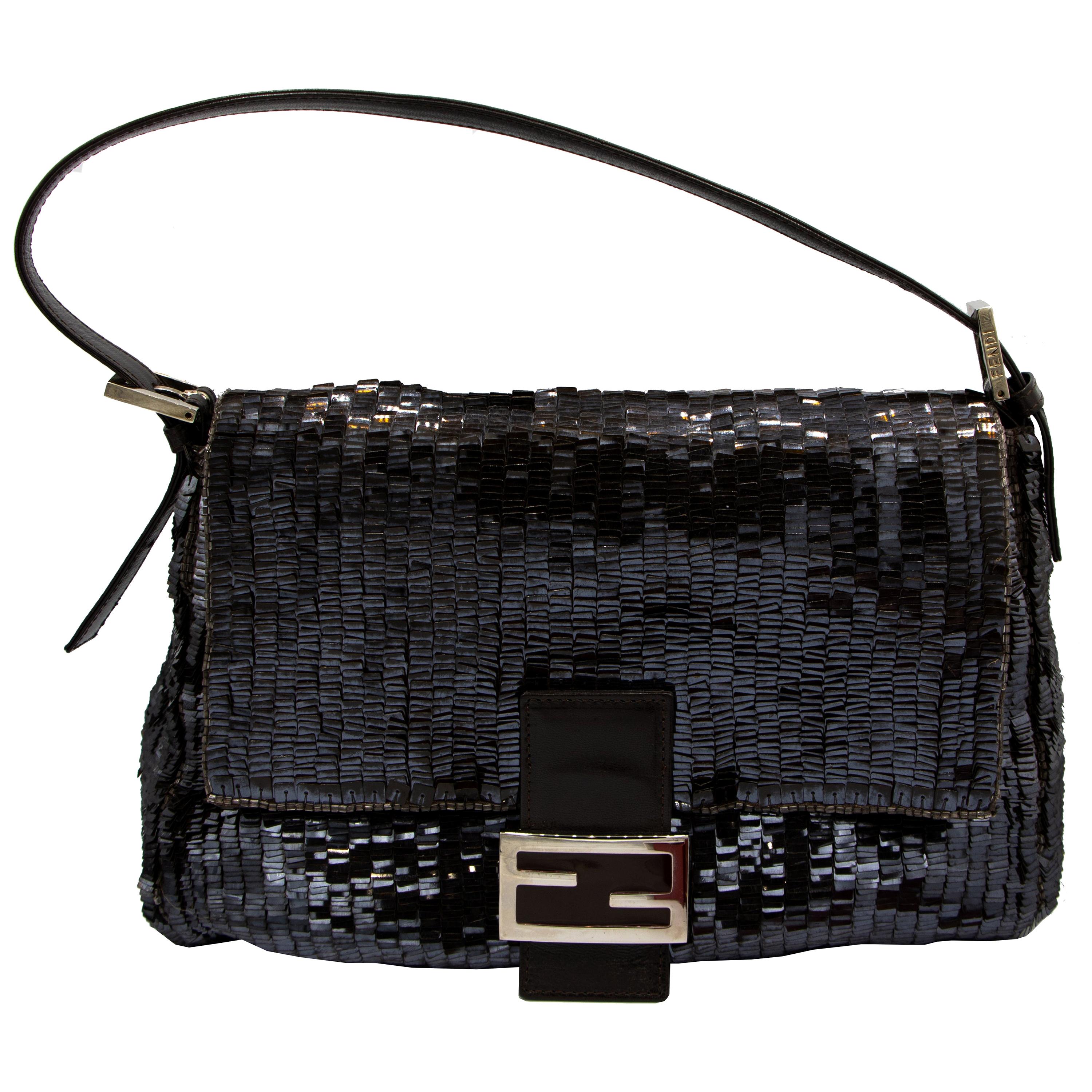Dark Chocolate Brown Fendi Sequence Handbag with Strap