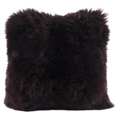 Dark Chocolate Brown Shearling Sheepskin Pillow Fluffy Cushion by Muchi Decor